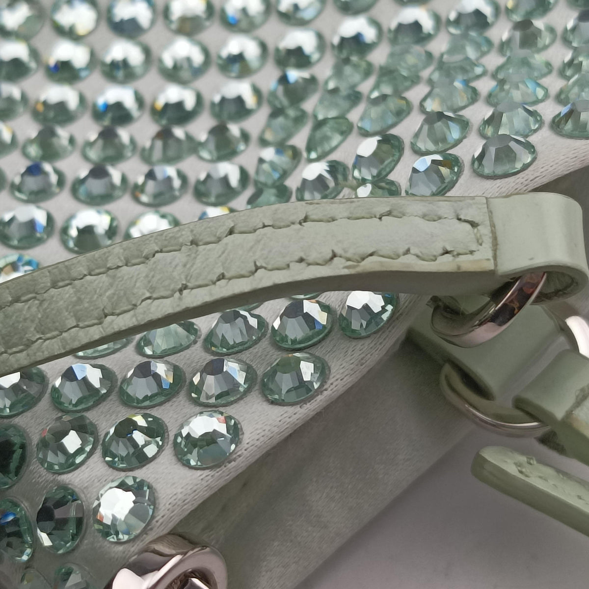 Vintage Prada Rosa Satin Crystal Mini Tote Green Rhinestone 1BA253 shoulderbag | stylenewstar