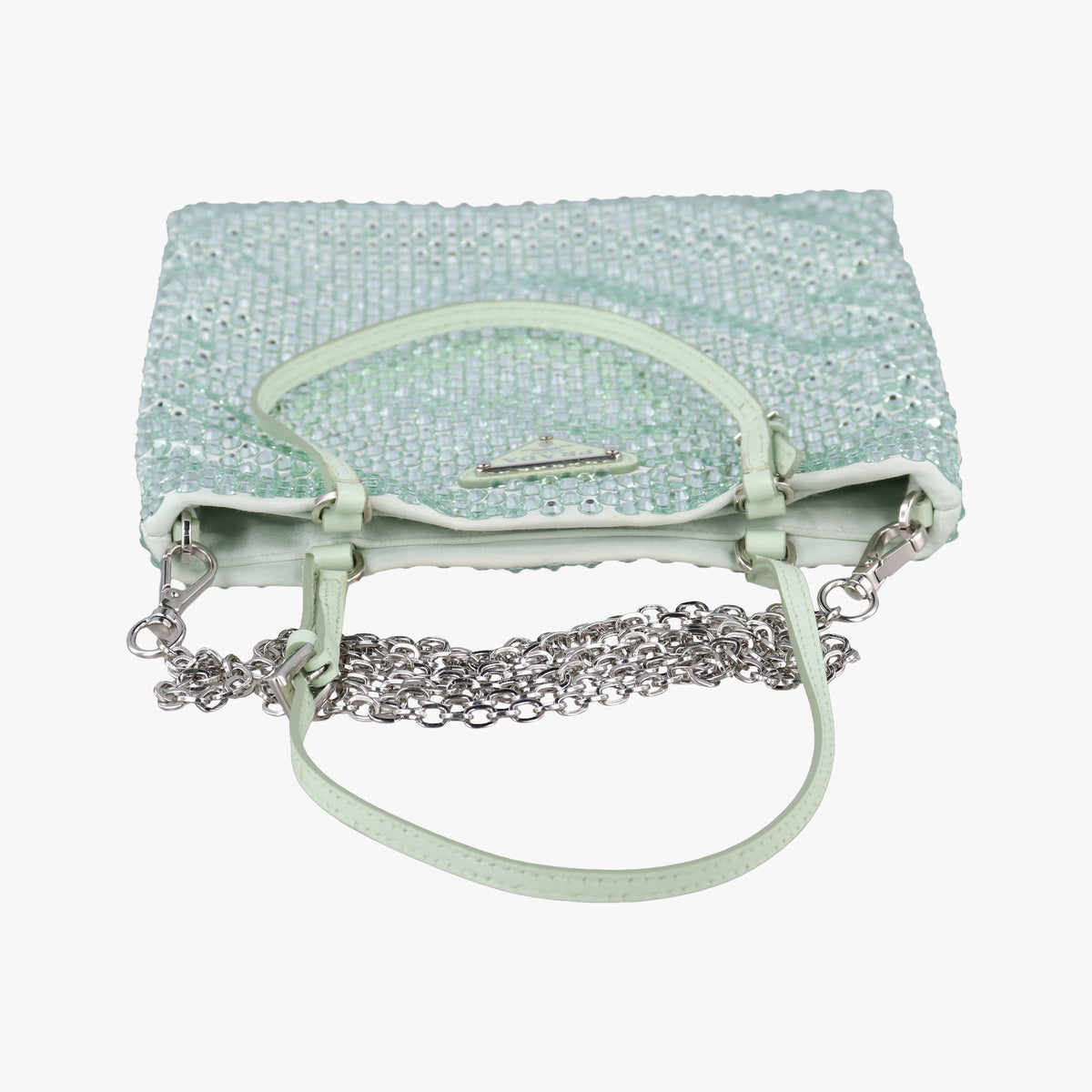 Vintage Prada Rosa Satin Crystal Mini Tote Green Rhinestone 1BA253 shoulderbag | stylenewstar