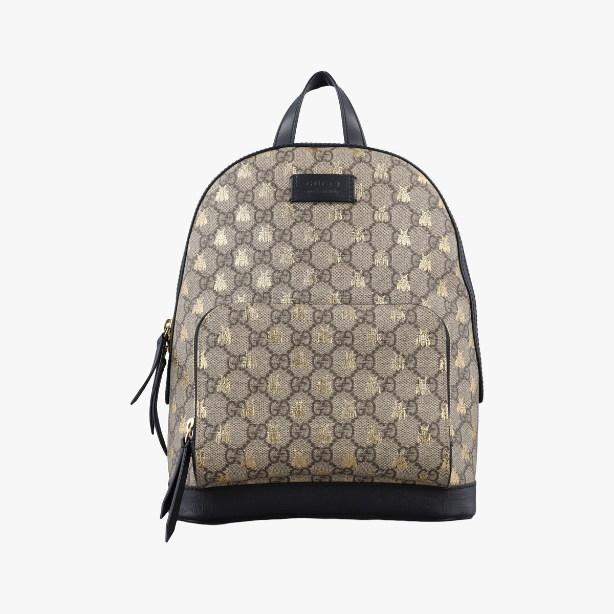 Pre-owned Gucci Bee GG Supreme beige×black PVC coated canvas×leather 427042 backpack/rucksack | stylenewstar