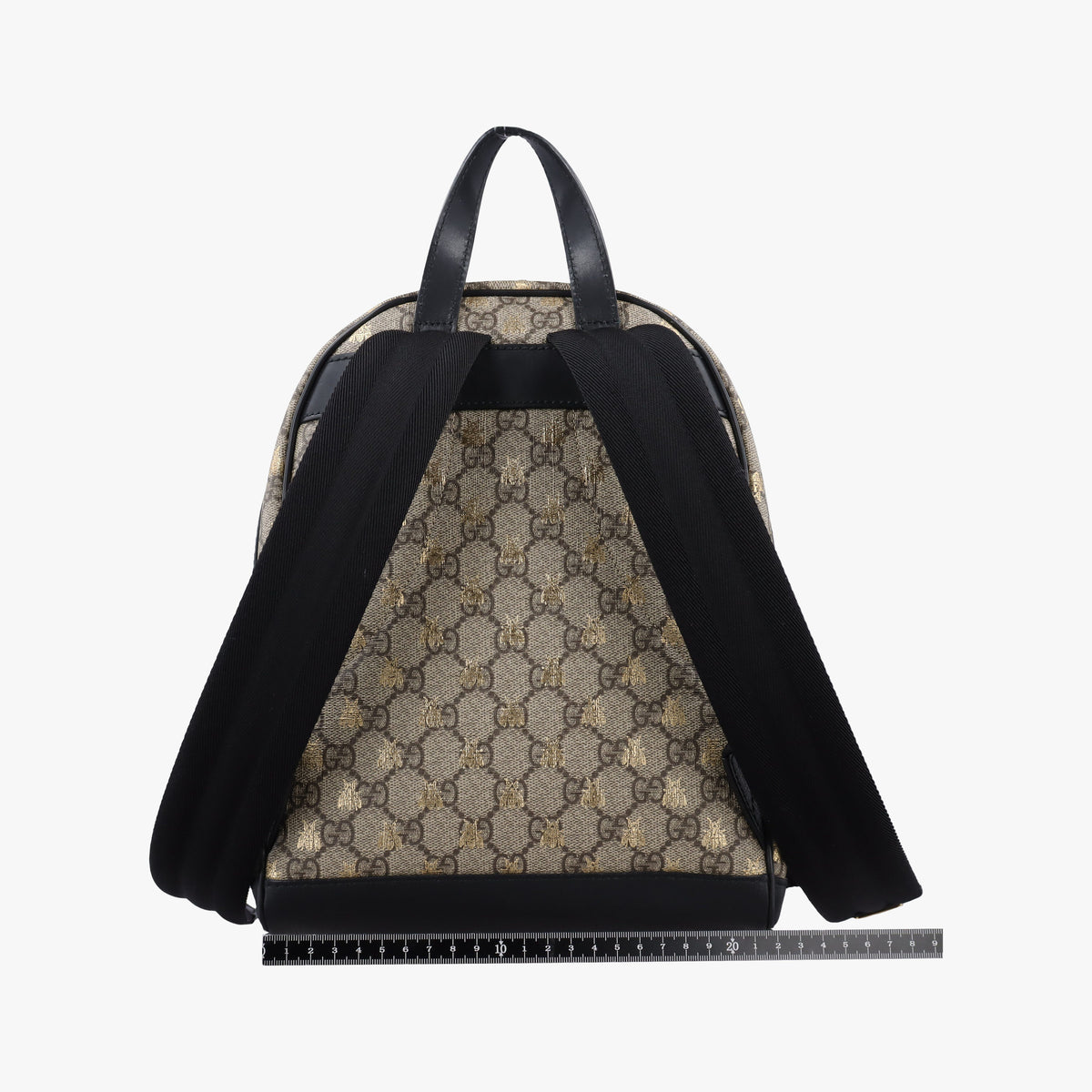 Pre-owned Gucci Bee GG Supreme beige×black PVC coated canvas×leather 427042 backpack/rucksack | stylenewstar