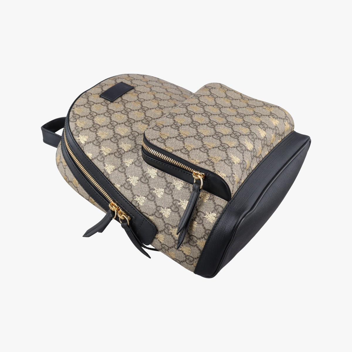 Pre-owned Gucci Bee GG Supreme beige×black PVC coated canvas×leather 427042 backpack/rucksack | stylenewstar