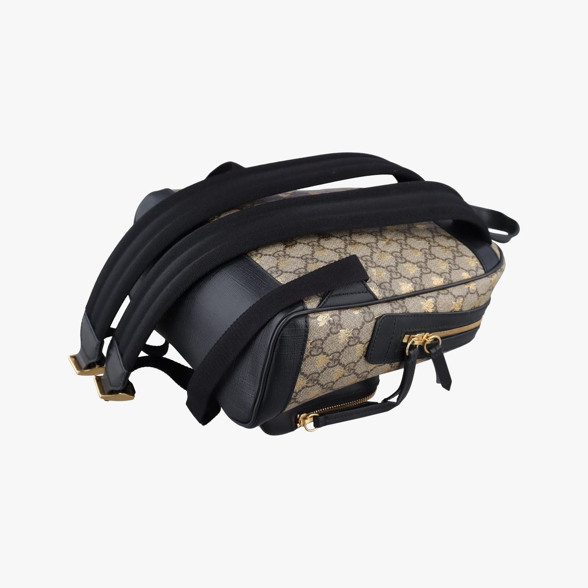 Pre-owned Gucci Bee GG Supreme beige×black PVC coated canvas×leather 427042 backpack/rucksack | stylenewstar