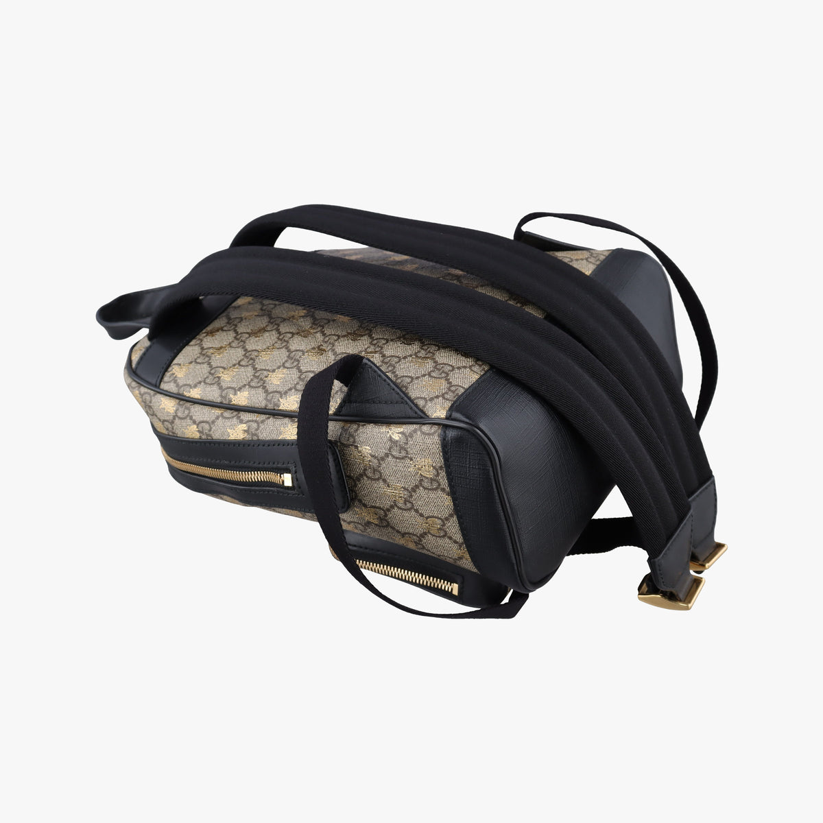 Pre-owned Gucci Bee GG Supreme beige×black PVC coated canvas×leather 427042 backpack/rucksack | stylenewstar