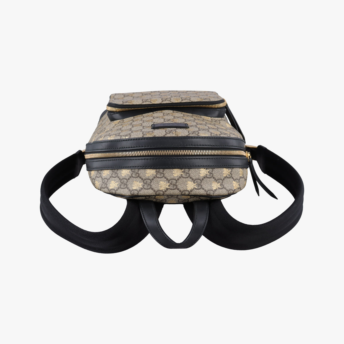 Pre-owned Gucci Bee GG Supreme beige×black PVC coated canvas×leather 427042 backpack/rucksack | stylenewstar