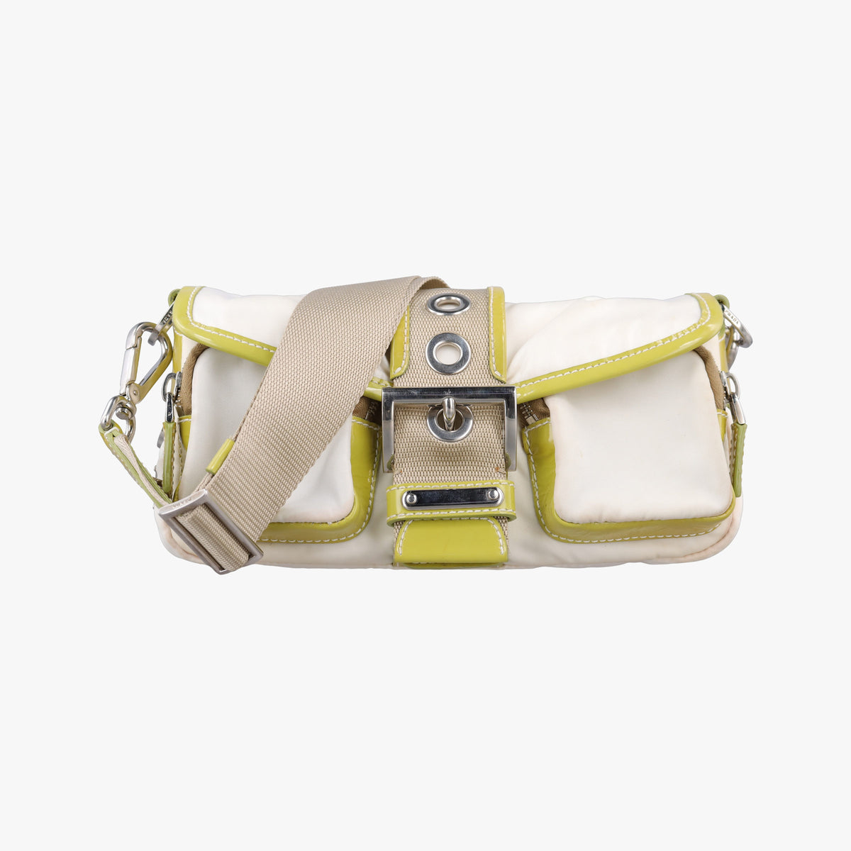 Pre-owned Prada pocket White nylon×Patent 1BD295 shoulderbag | stylenewstar