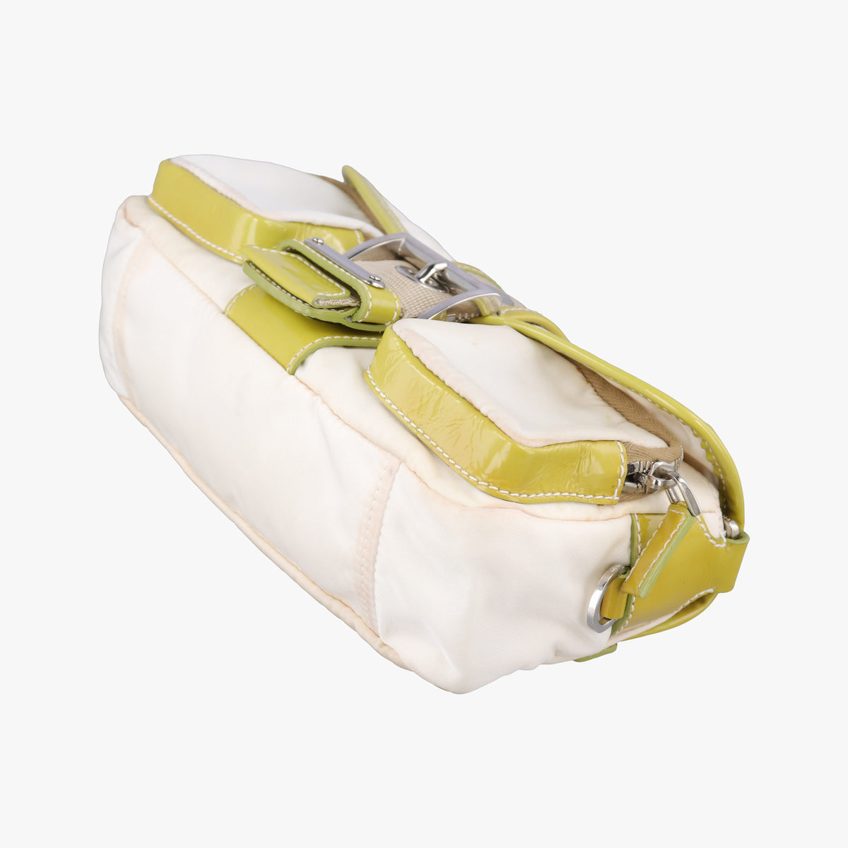 Pre-owned Prada pocket White nylon×Patent 1BD295 shoulderbag | stylenewstar
