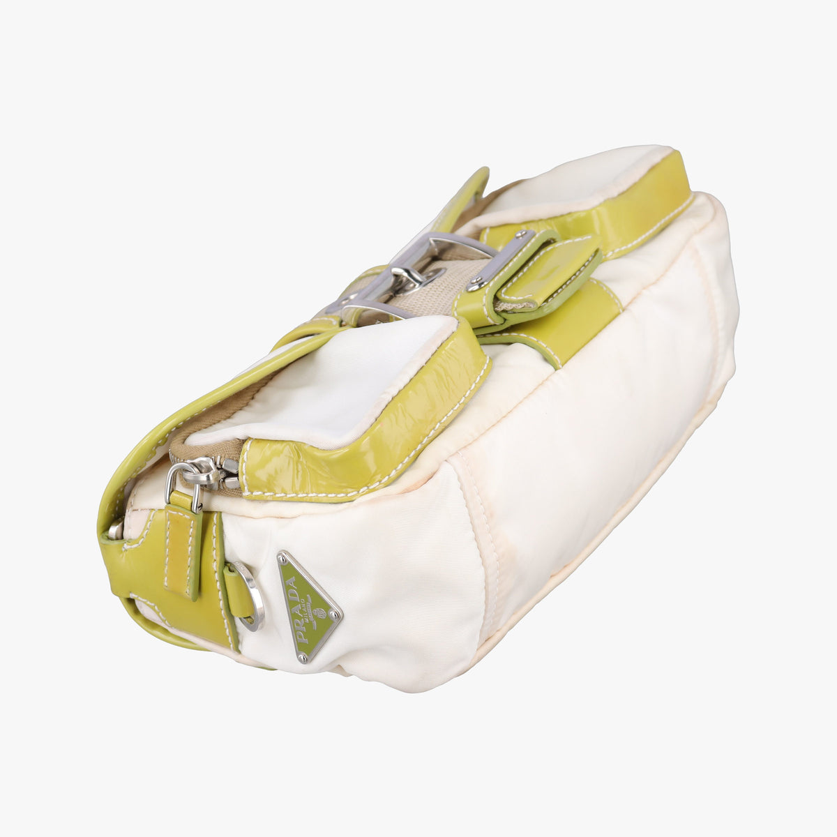 Pre-owned Prada pocket White nylon×Patent 1BD295 shoulderbag | stylenewstar