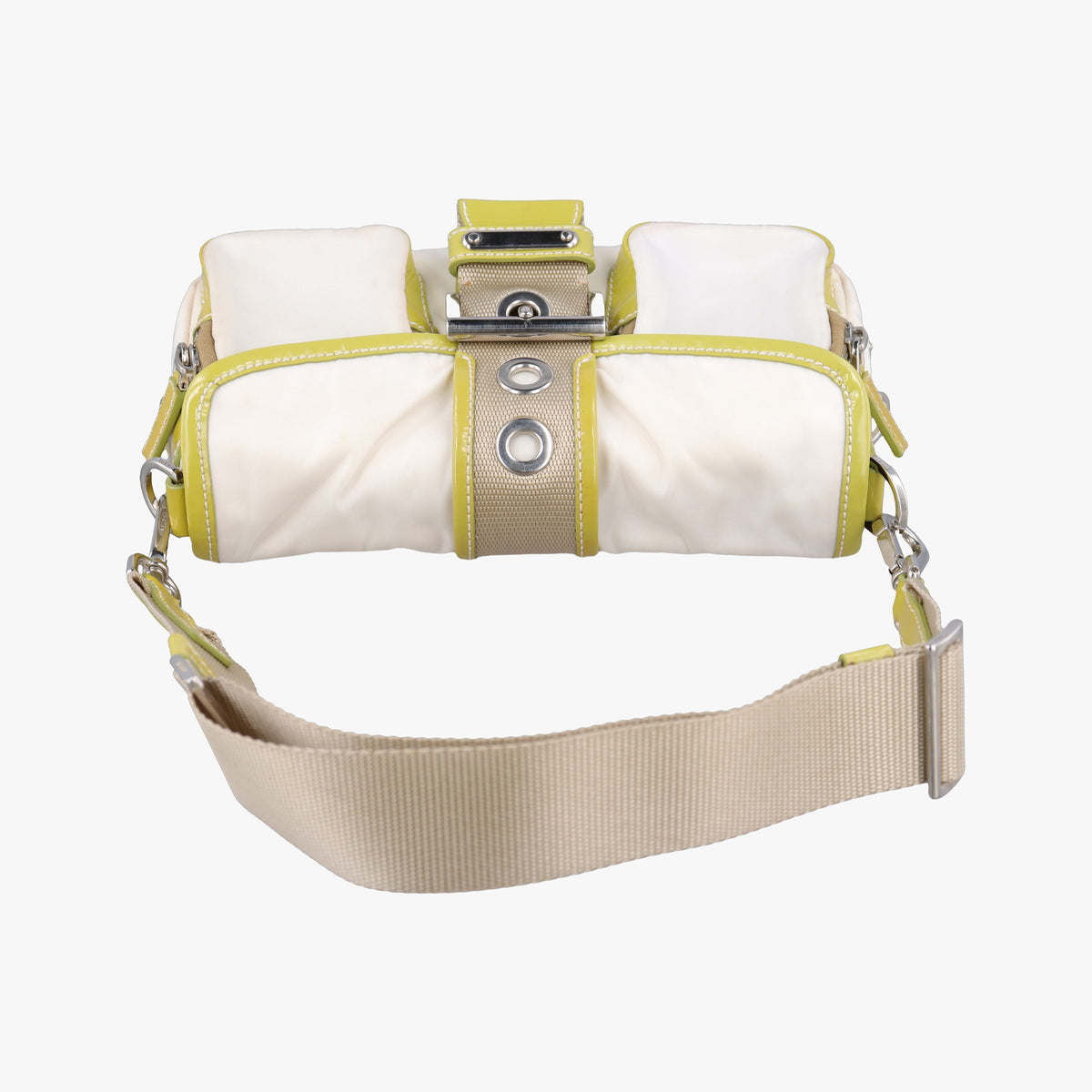 Pre-owned Prada pocket White nylon×Patent 1BD295 shoulderbag | stylenewstar