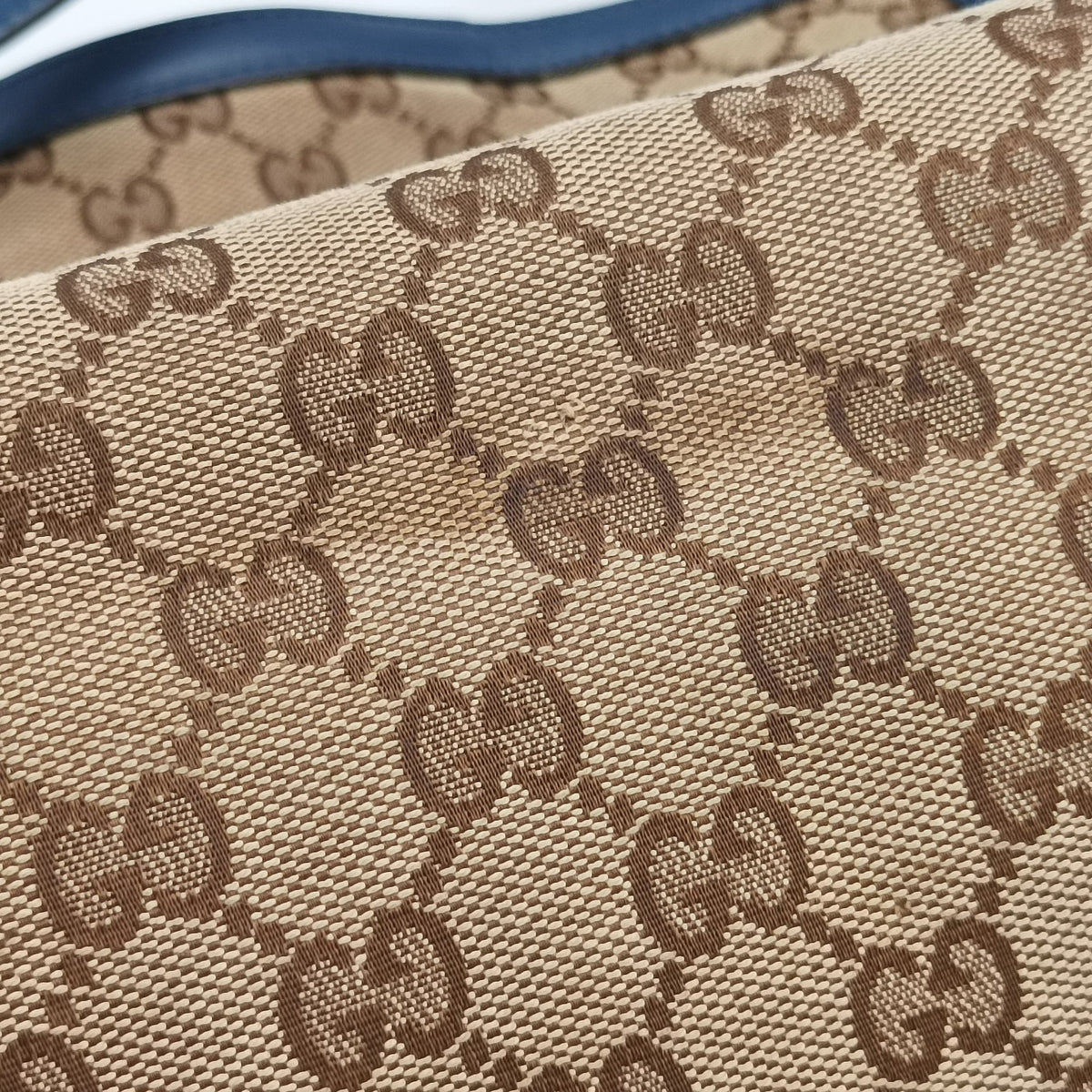 Vintage Gucci GG Craft Beige x Blue Canvas×Leather 247209 handbag | stylenewstar