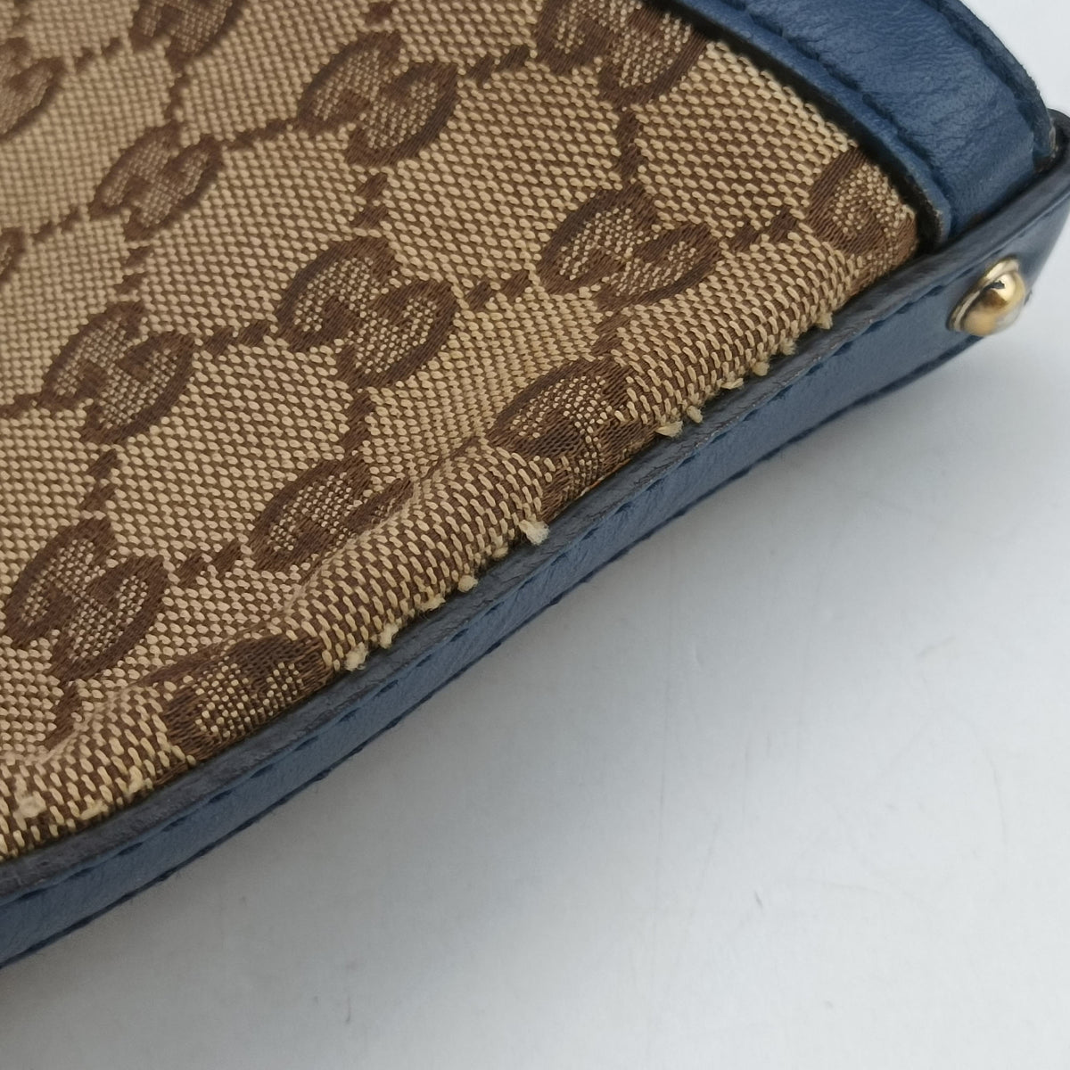 Vintage Gucci GG Craft Beige x Blue Canvas×Leather 247209 handbag | stylenewstar