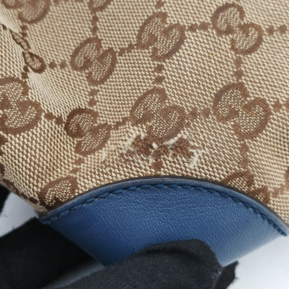 Vintage Gucci GG Craft Beige x Blue Canvas×Leather 247209 handbag | stylenewstar