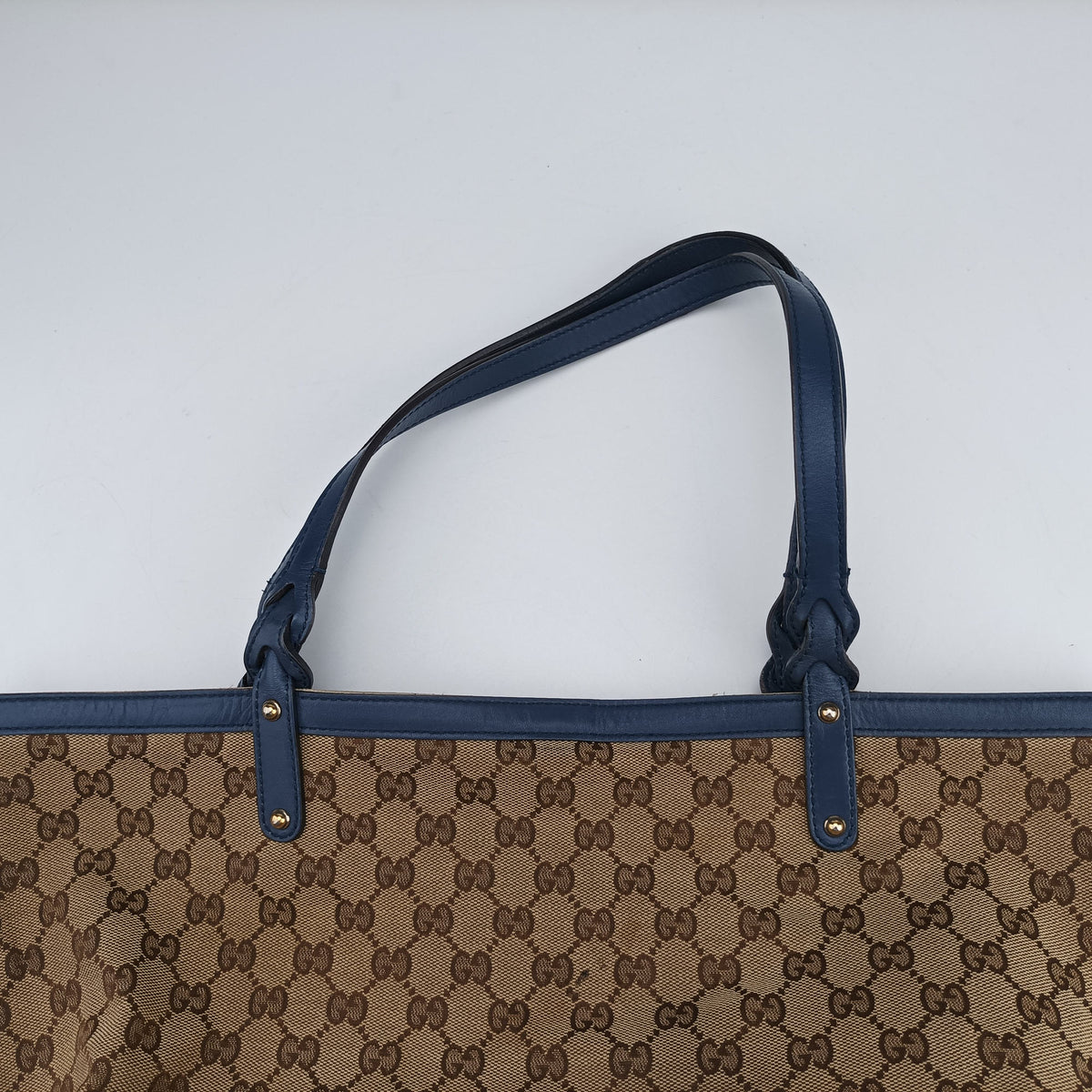 Vintage Gucci GG Craft Beige x Blue Canvas×Leather 247209 handbag | stylenewstar