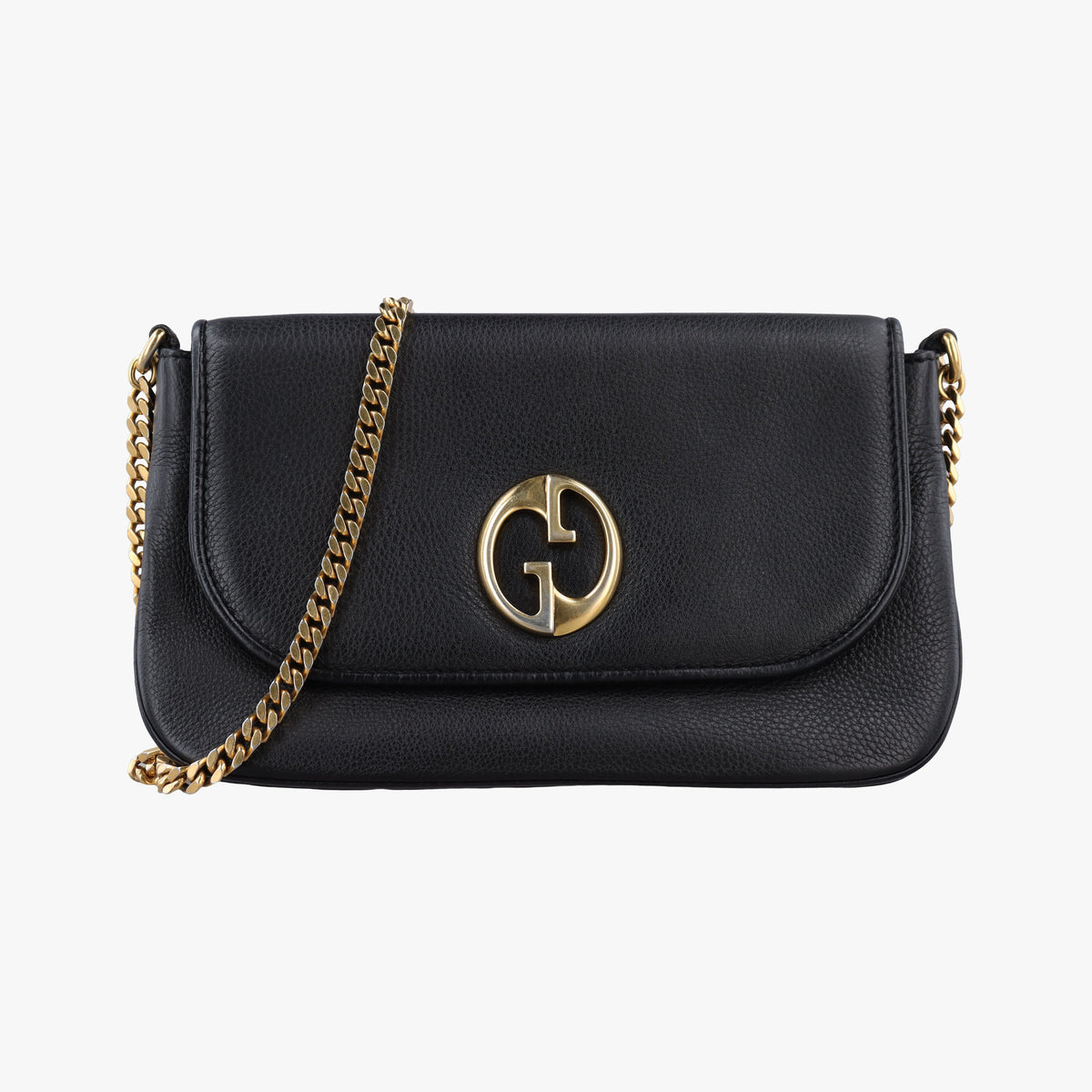 Pre-owned Gucci 1973 Double G Black Leather 251820 shoulderbag | stylenewstar