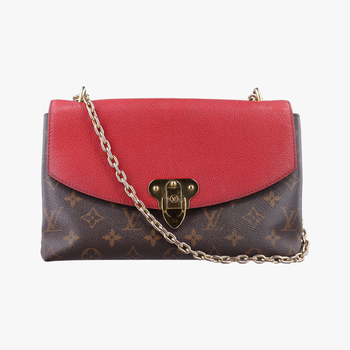 Pre-owned Louis Vuitton SAINT PLACIDE brown×CERISE Monogram Canvas×calf leather M43713 shoulderbag | stylenewstar