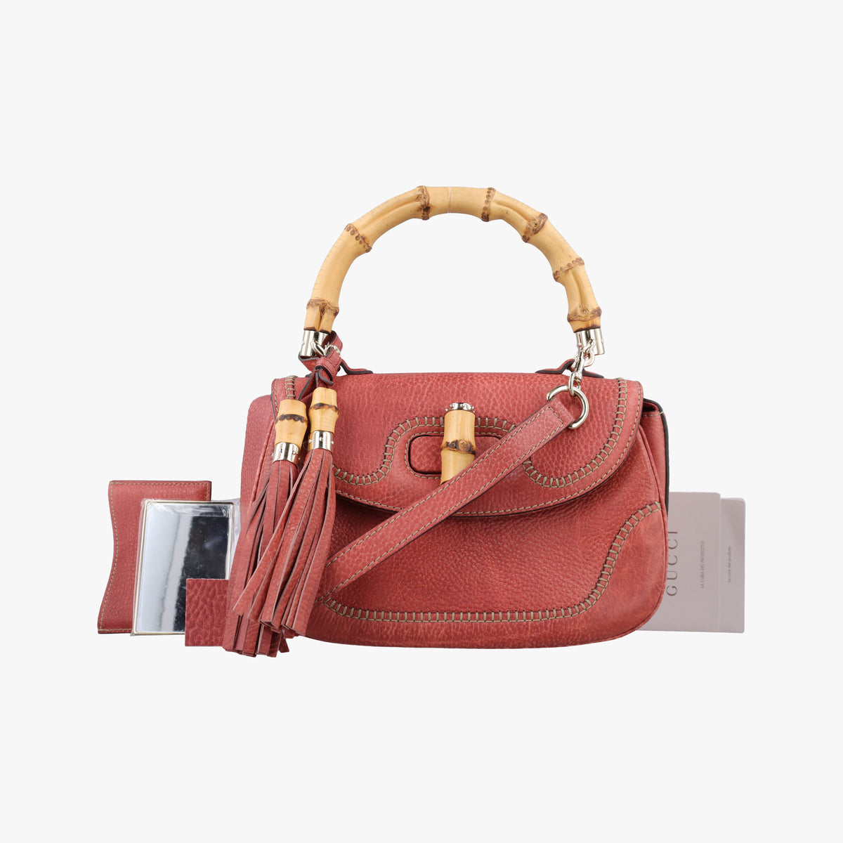Pre-owned Gucci New Bamboo Red Leather 254884 shoulderbag | stylenewstar