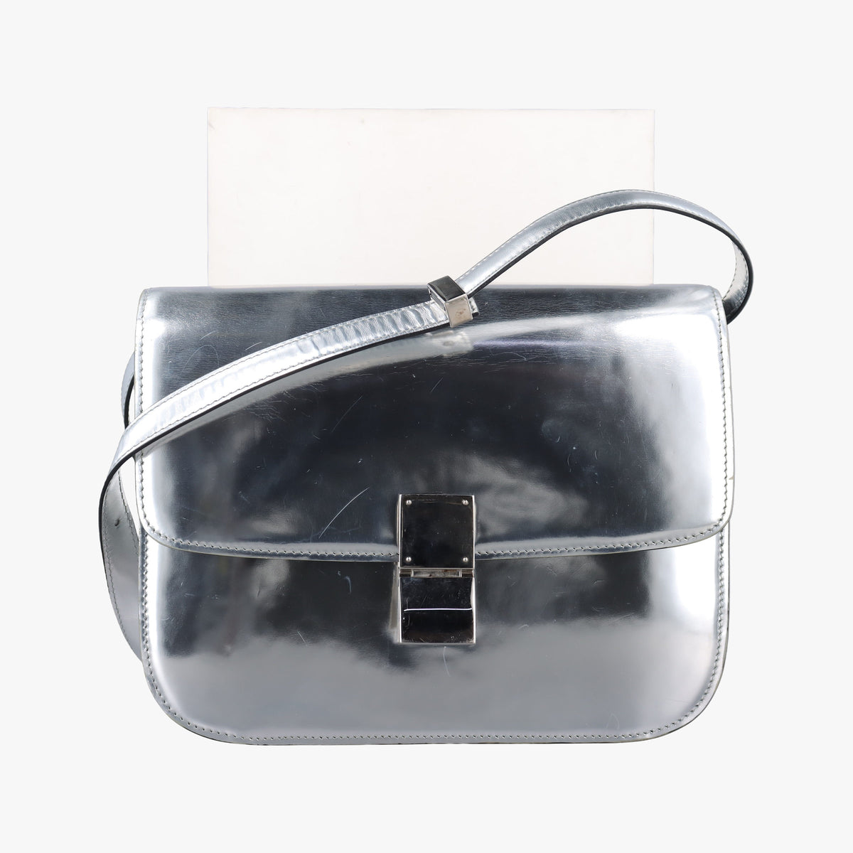 Pre-owned Celine Classic Box Silver Patent Leather  shoulderbag | stylenewstar