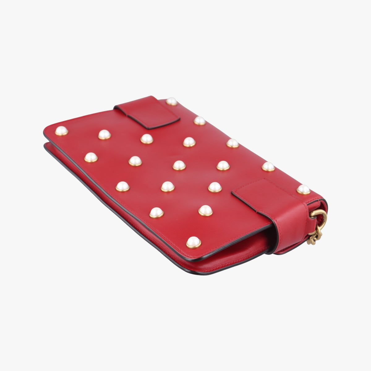Pre-owned Gucci Broadway Pearl Bee Red Leather 453778 shoulderbag | stylenewstar