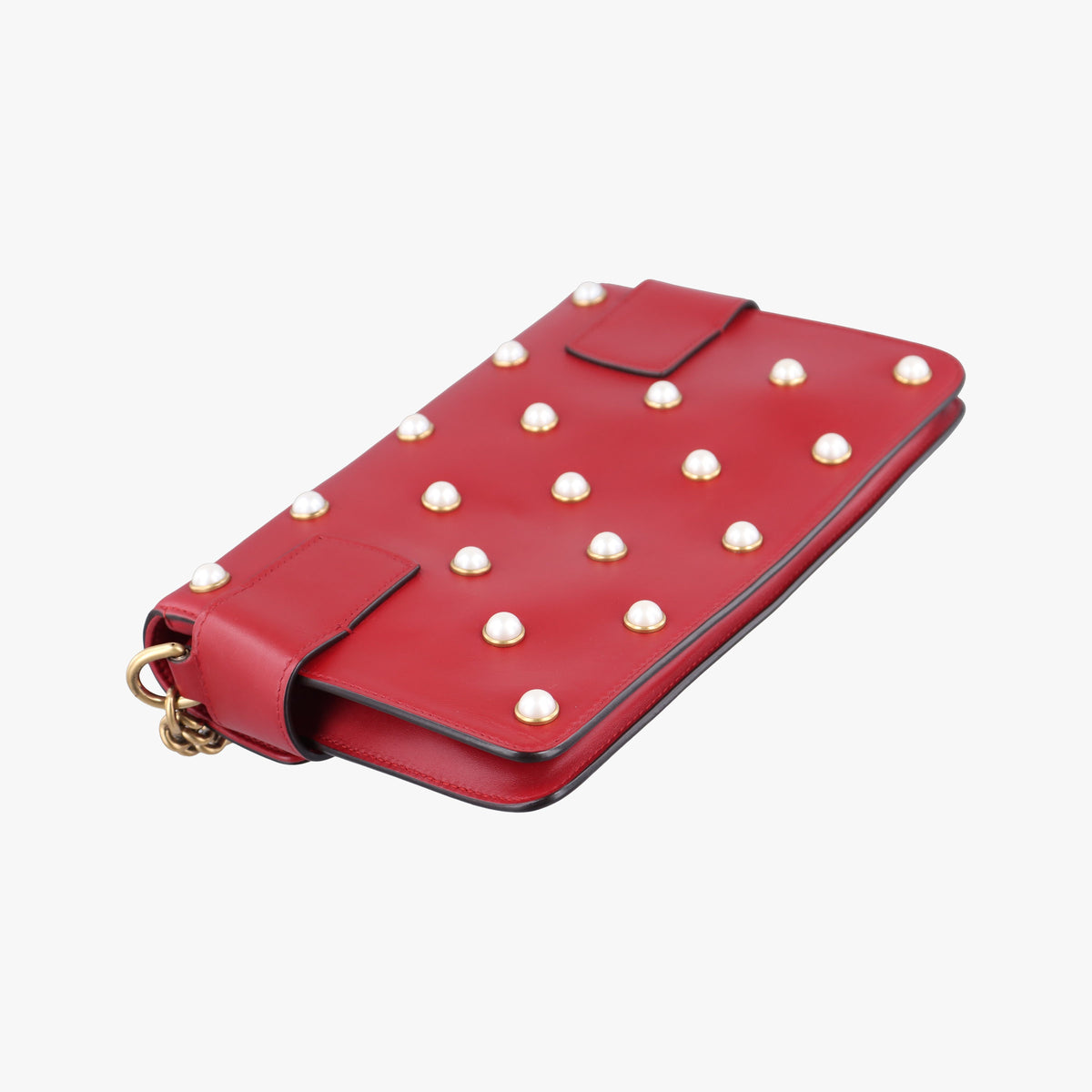 Pre-owned Gucci Broadway Pearl Bee Red Leather 453778 shoulderbag | stylenewstar