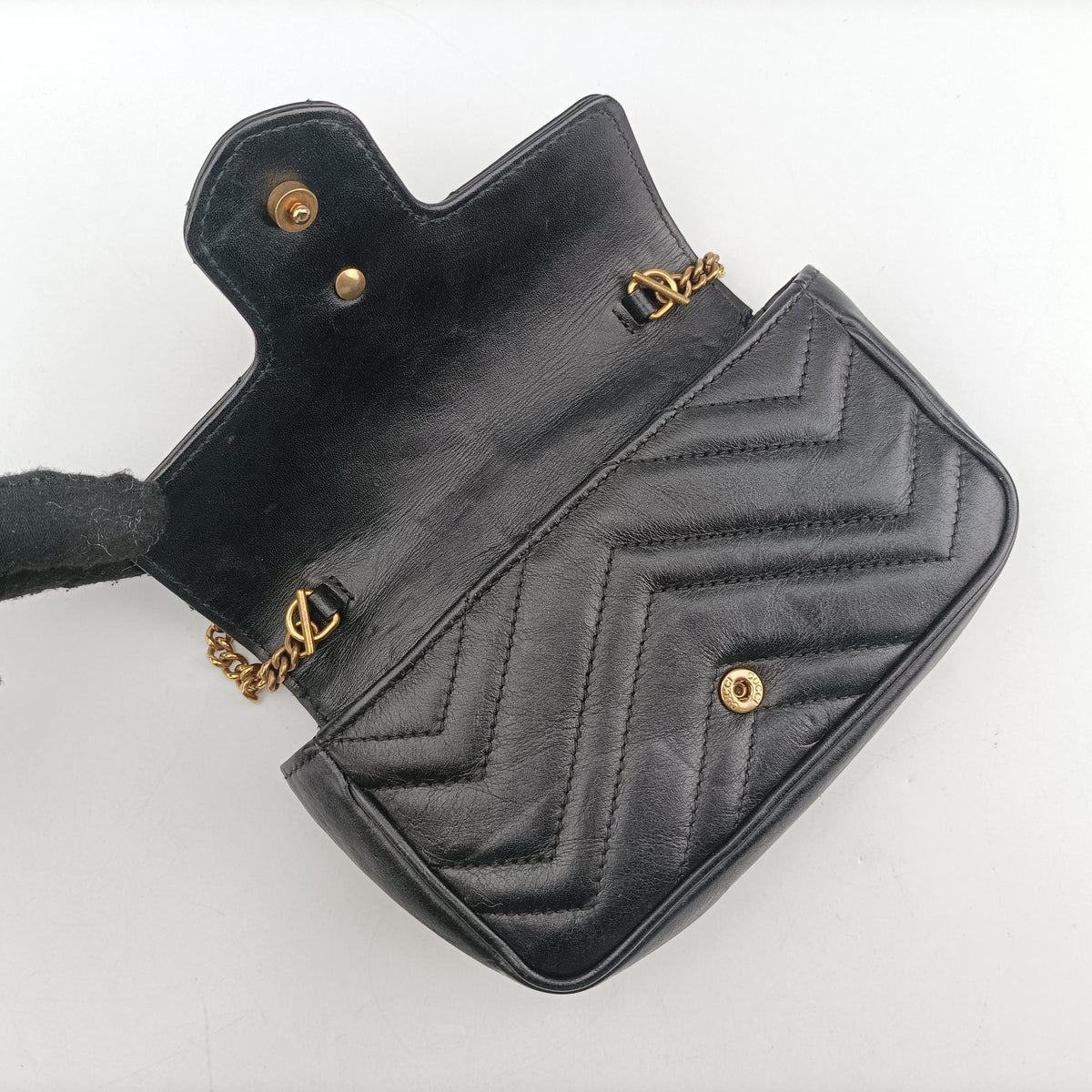 Pre-owned Gucci GG Marmont Black Leather 476433 shoulderbag | stylenewstar