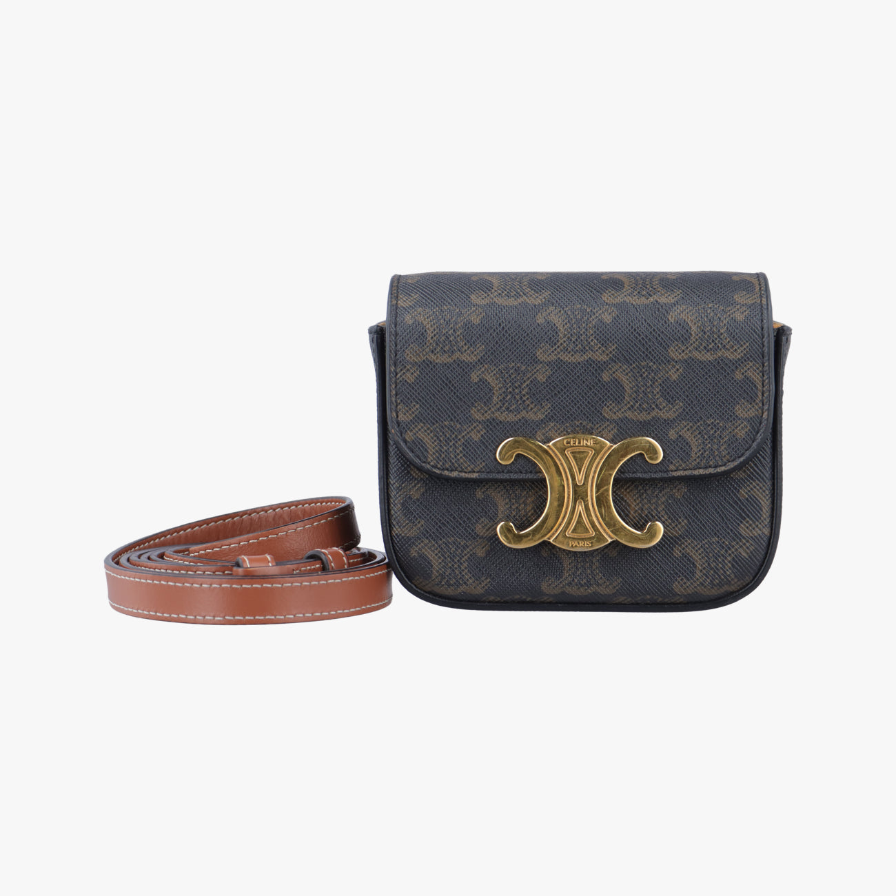 Vintage Celine Mini Triomphe Brown PVC coated canvas  shoulderbag | stylenewstar