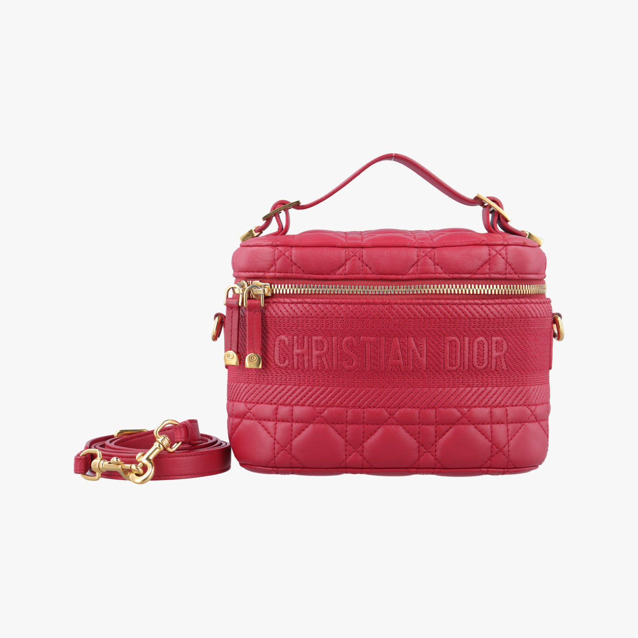 Pre-owned Christian Dior Travel Small Vanity Cannage Red lambskin  shoulderbag | stylenewstar