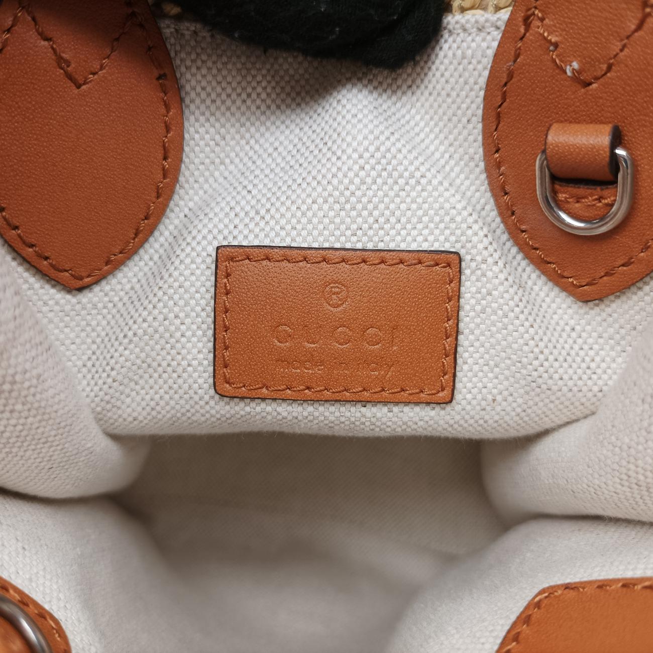 Pre-owned Gucci Super Mini Straw-Effect Brown×beige straw×Leather 780083 shoulderbag | stylenewstar