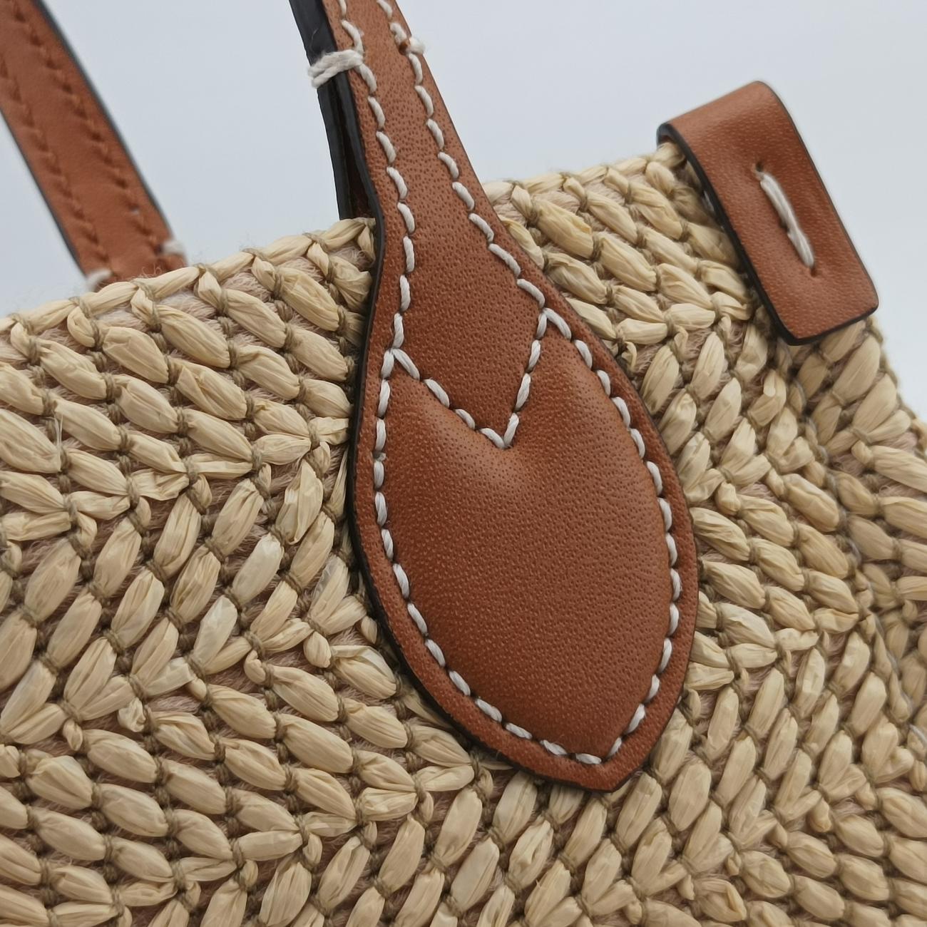 Pre-owned Gucci Super Mini Straw-Effect Brown×beige straw×Leather 780083 shoulderbag | stylenewstar