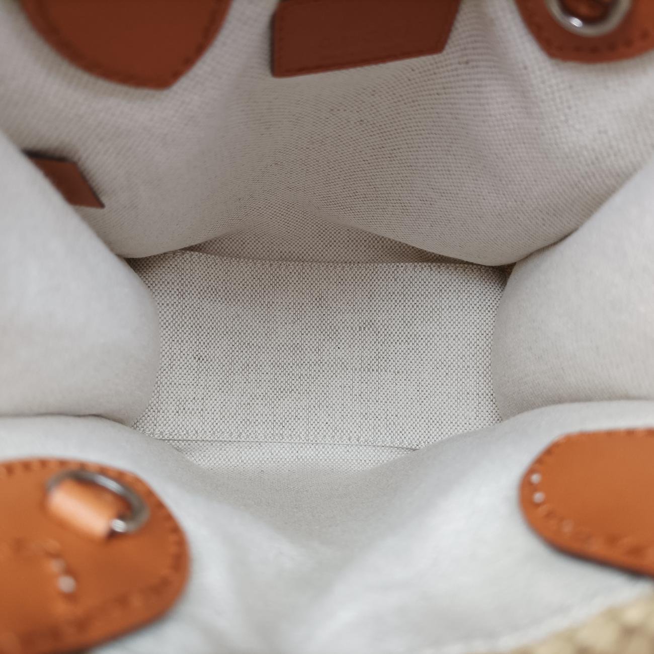 Pre-owned Gucci Super Mini Straw-Effect Brown×beige straw×Leather 780083 shoulderbag | stylenewstar