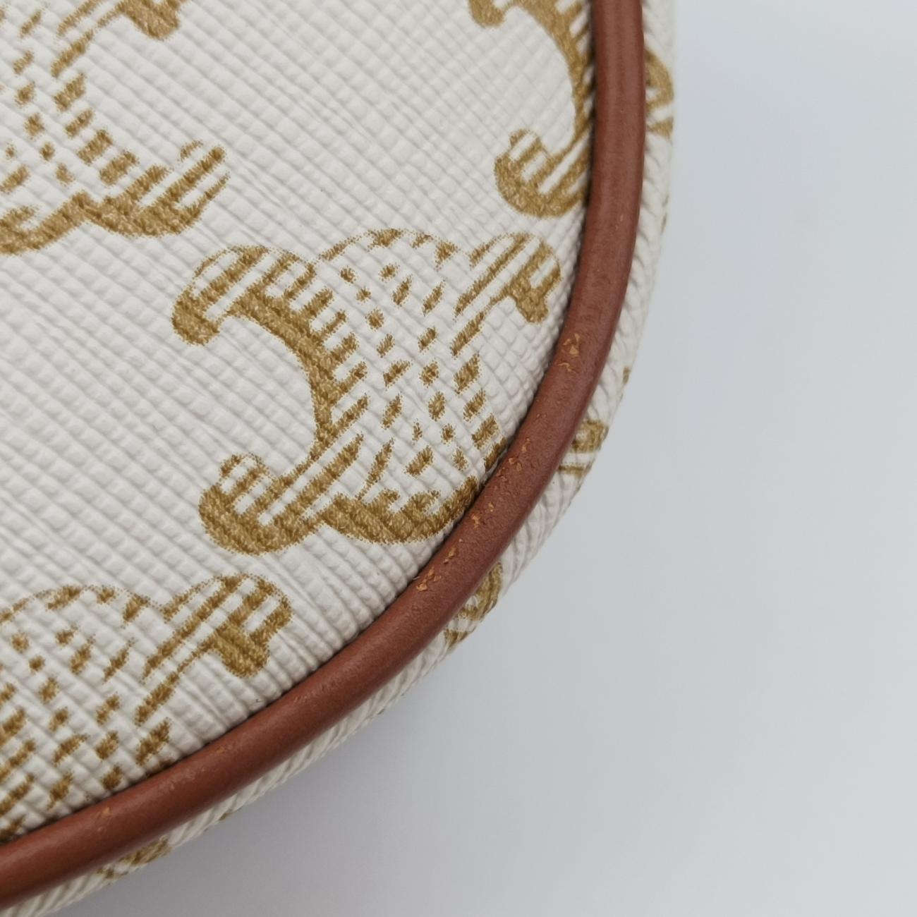 Vintage Celine Triomphe Mini Besace White×brown PVC coated canvas  shoulderbag | stylenewstar