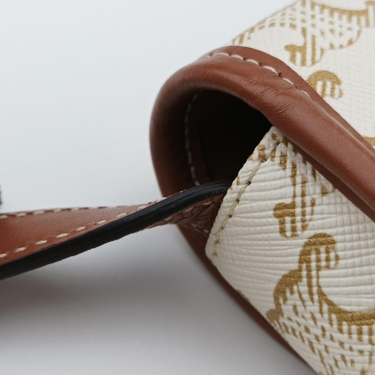 Vintage Celine Triomphe Mini Besace White×brown PVC coated canvas  shoulderbag | stylenewstar