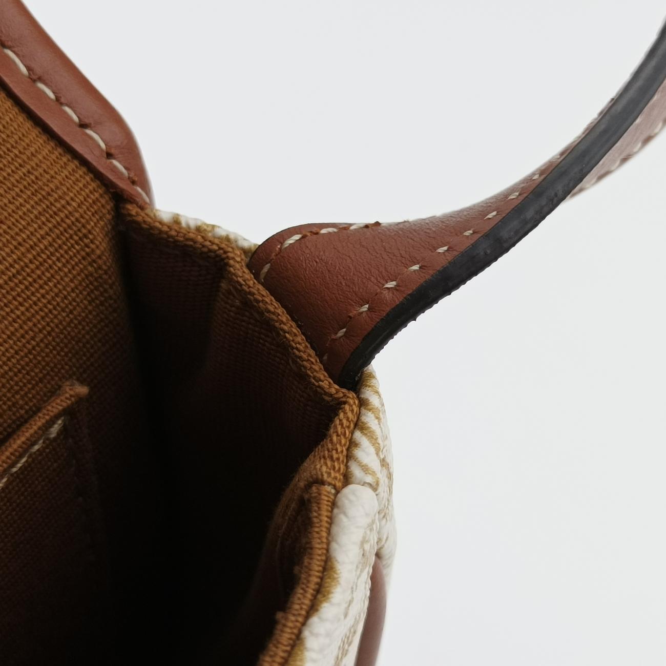 Vintage Celine Triomphe Mini Besace White×brown PVC coated canvas  shoulderbag | stylenewstar