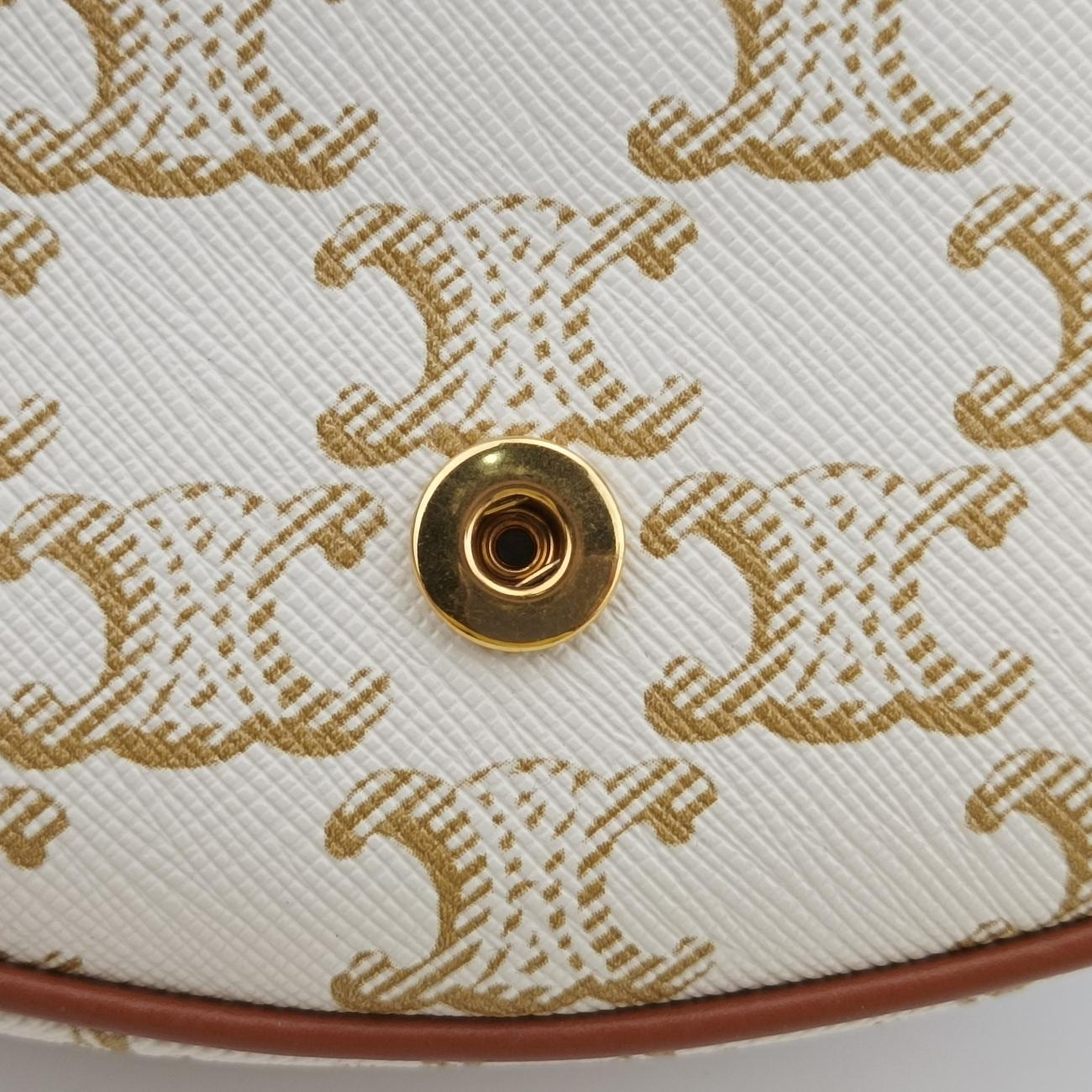 Vintage Celine Triomphe Mini Besace White×brown PVC coated canvas  shoulderbag | stylenewstar