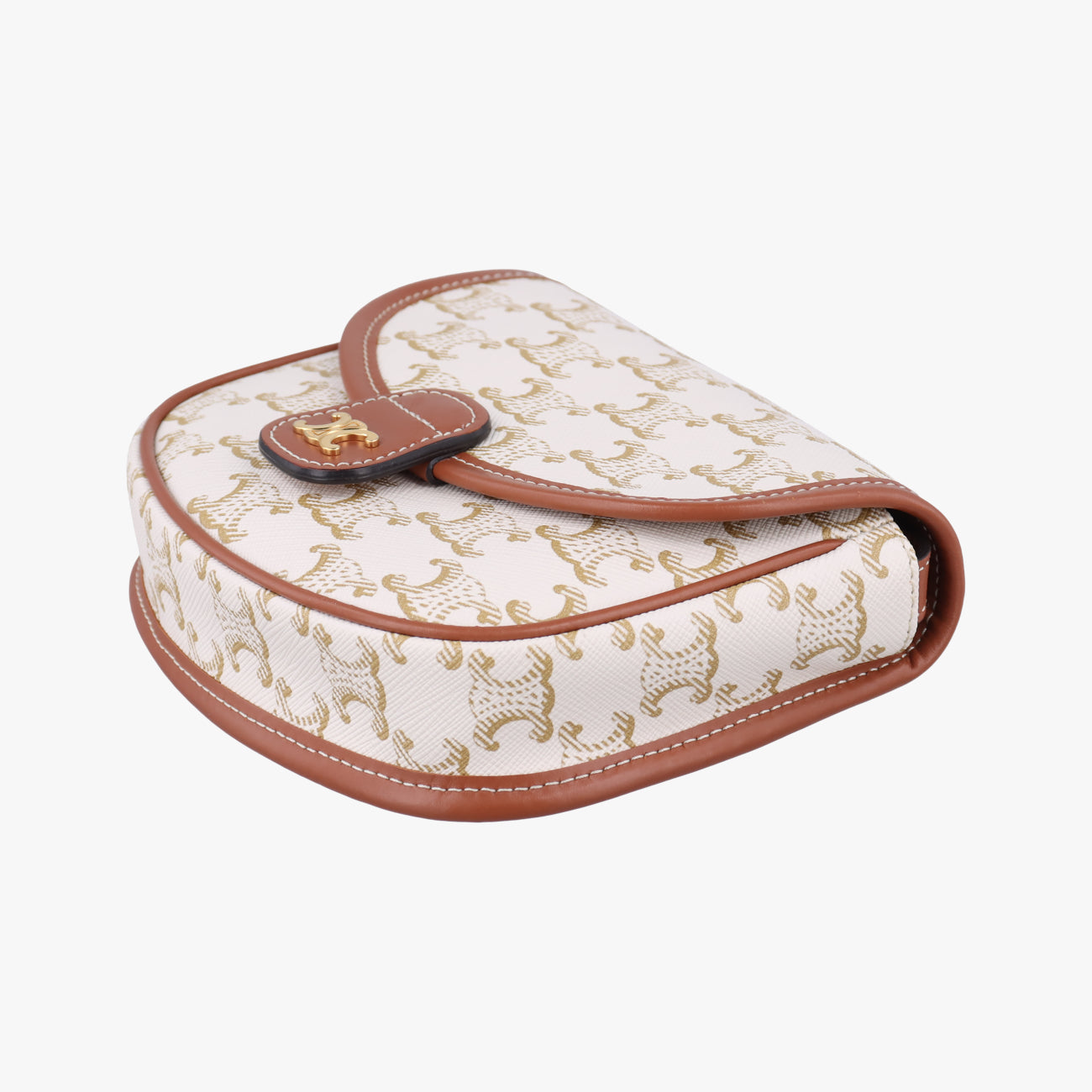 Vintage Celine Triomphe Mini Besace White×brown PVC coated canvas  shoulderbag | stylenewstar