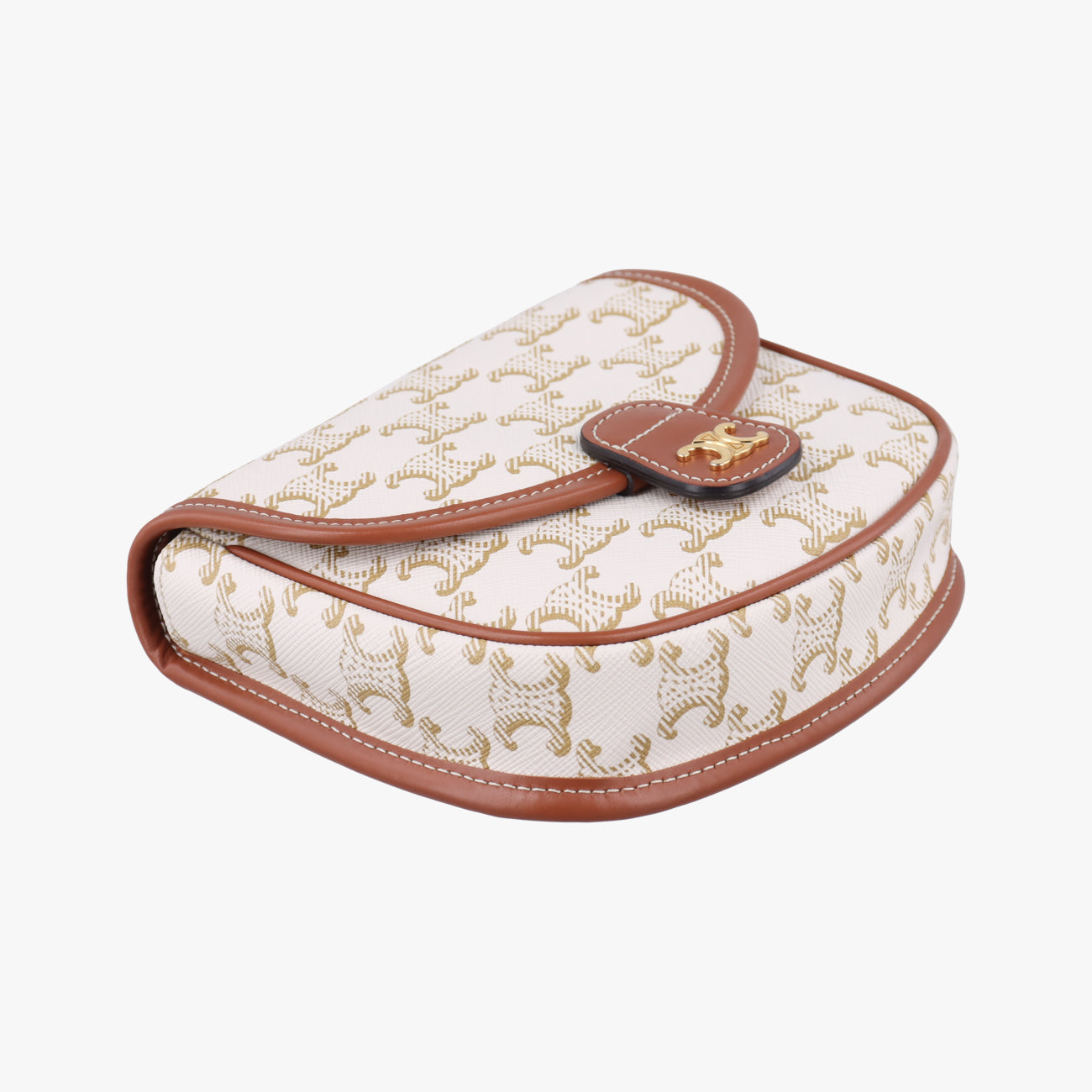 Vintage Celine Triomphe Mini Besace White×brown PVC coated canvas  shoulderbag | stylenewstar