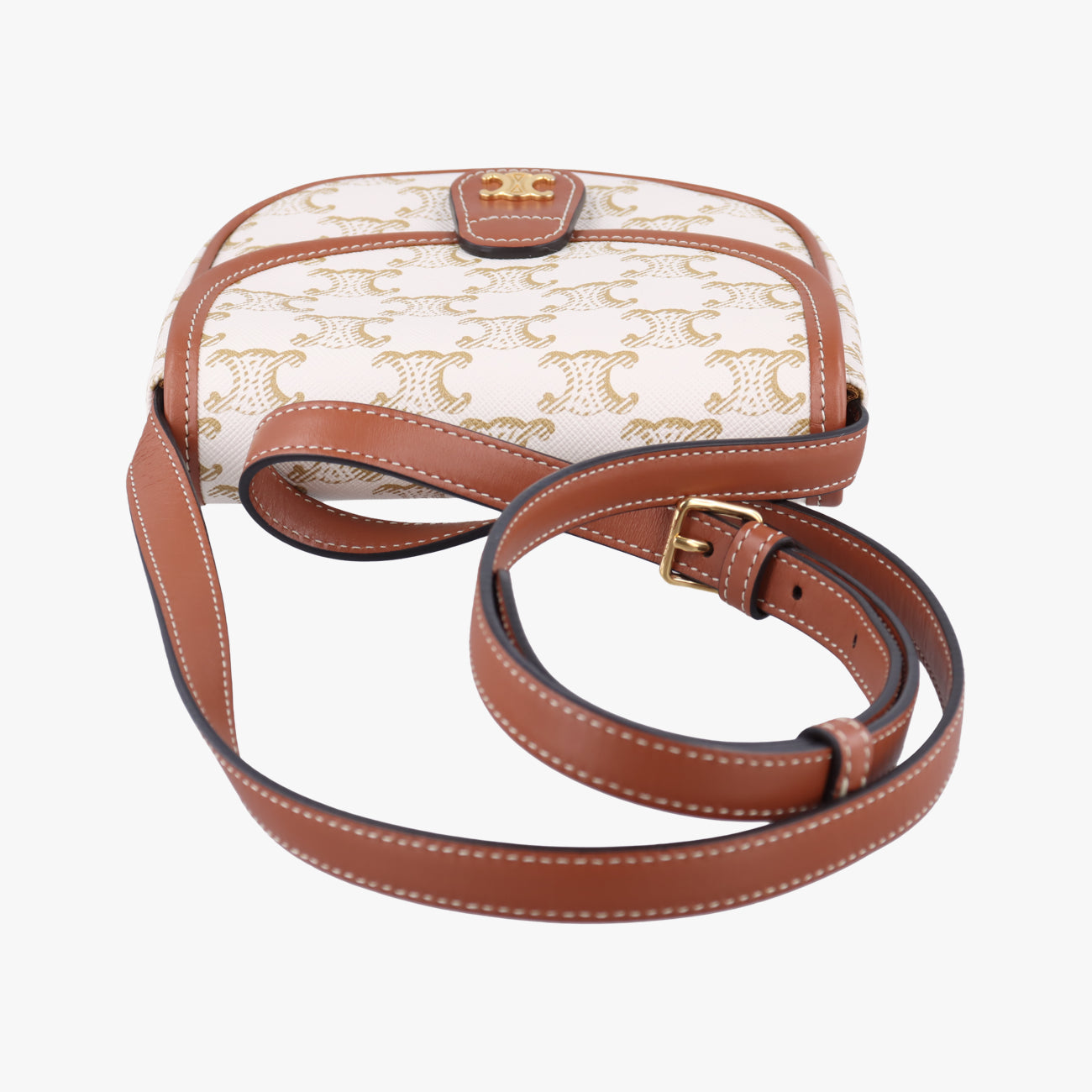 Vintage Celine Triomphe Mini Besace White×brown PVC coated canvas  shoulderbag | stylenewstar