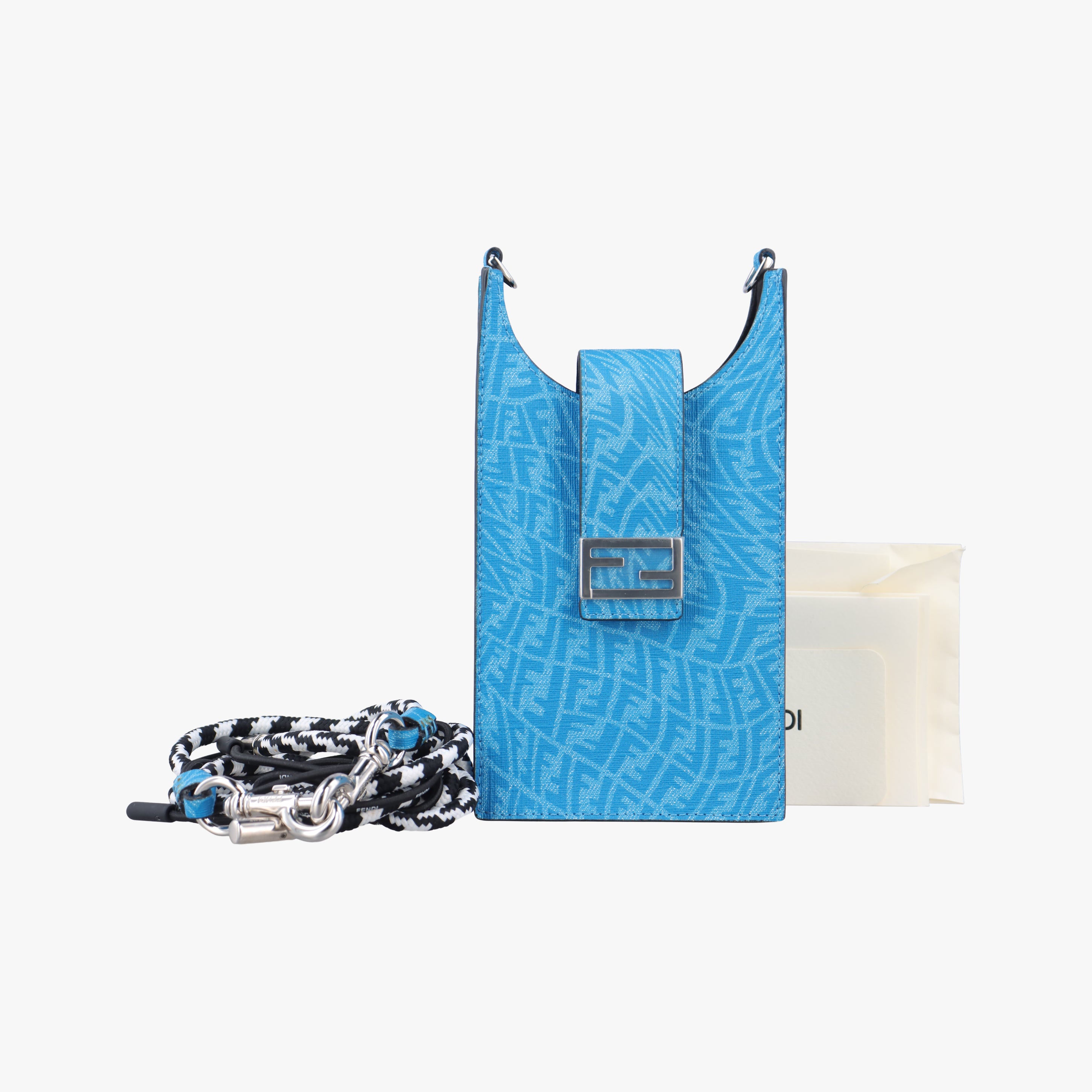 Pre-owned Fendi Vertigo fabric Cellphone Pouches Blue PVC coated canvas 7AR988 shoulderbag | stylenewstar