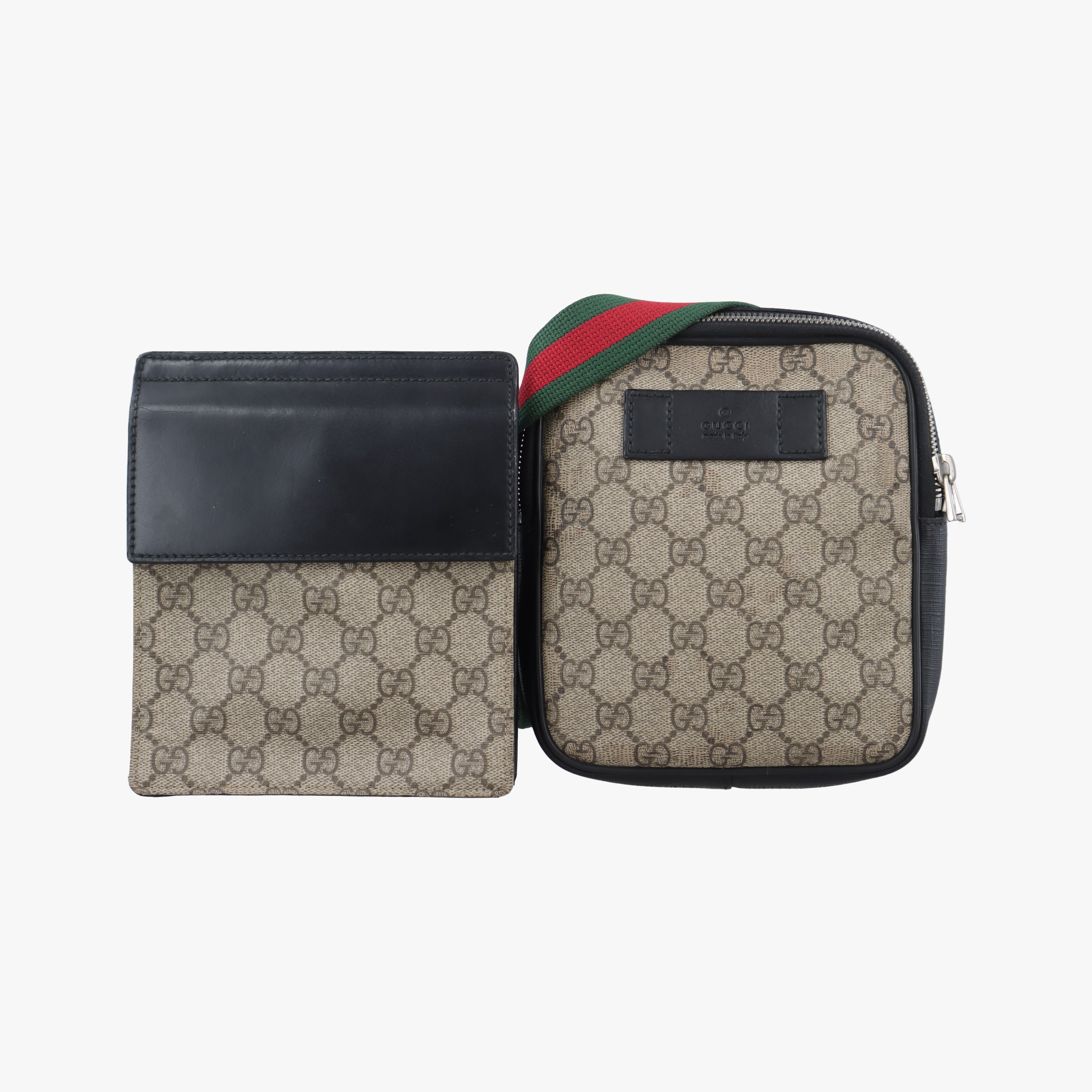 Pre-owned Gucci GG Supreme Web Brown Canvas×Leather 450956 bum bag/waist bag | stylenewstar