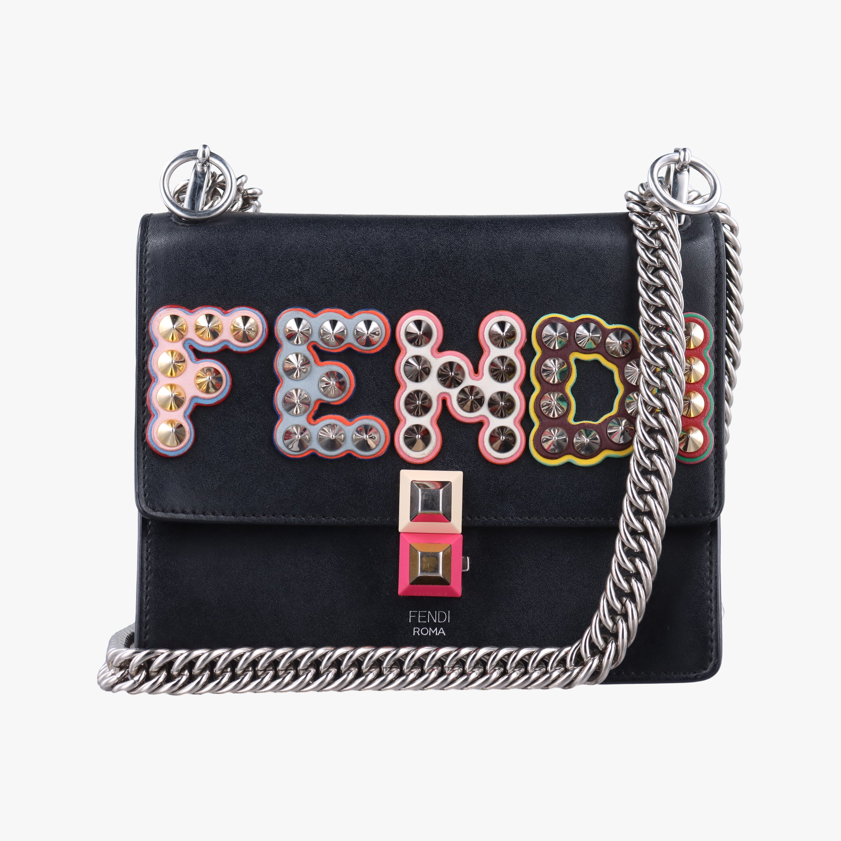 Pre-owned Fendi studded Kan I Black Leather 8M0381 shoulderbag | stylenewstar