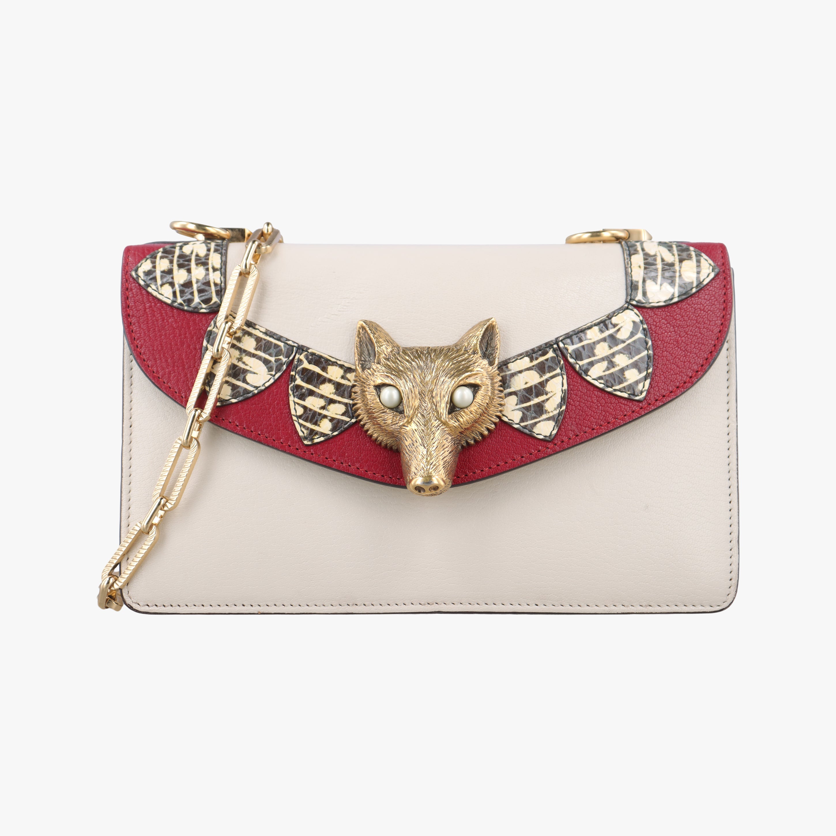 Pre-owned Gucci Broche White×red Leather 466433 shoulderbag | stylenewstar