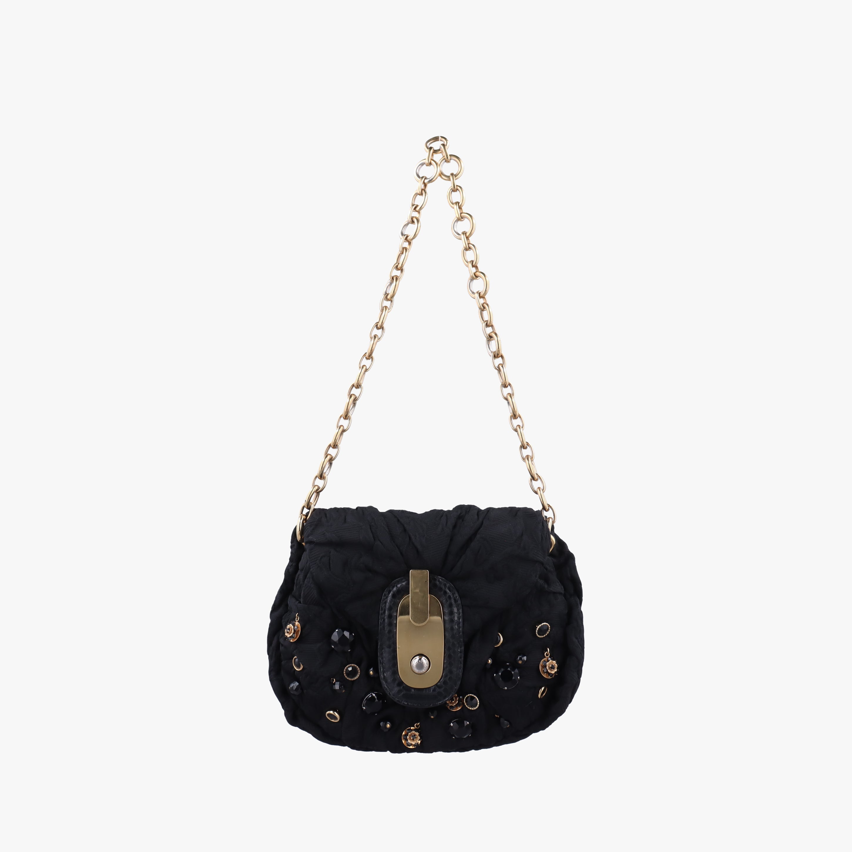 Secondhand Dolce & Gabbana Crystal Embellished Black cotton  handbag | stylenewstar