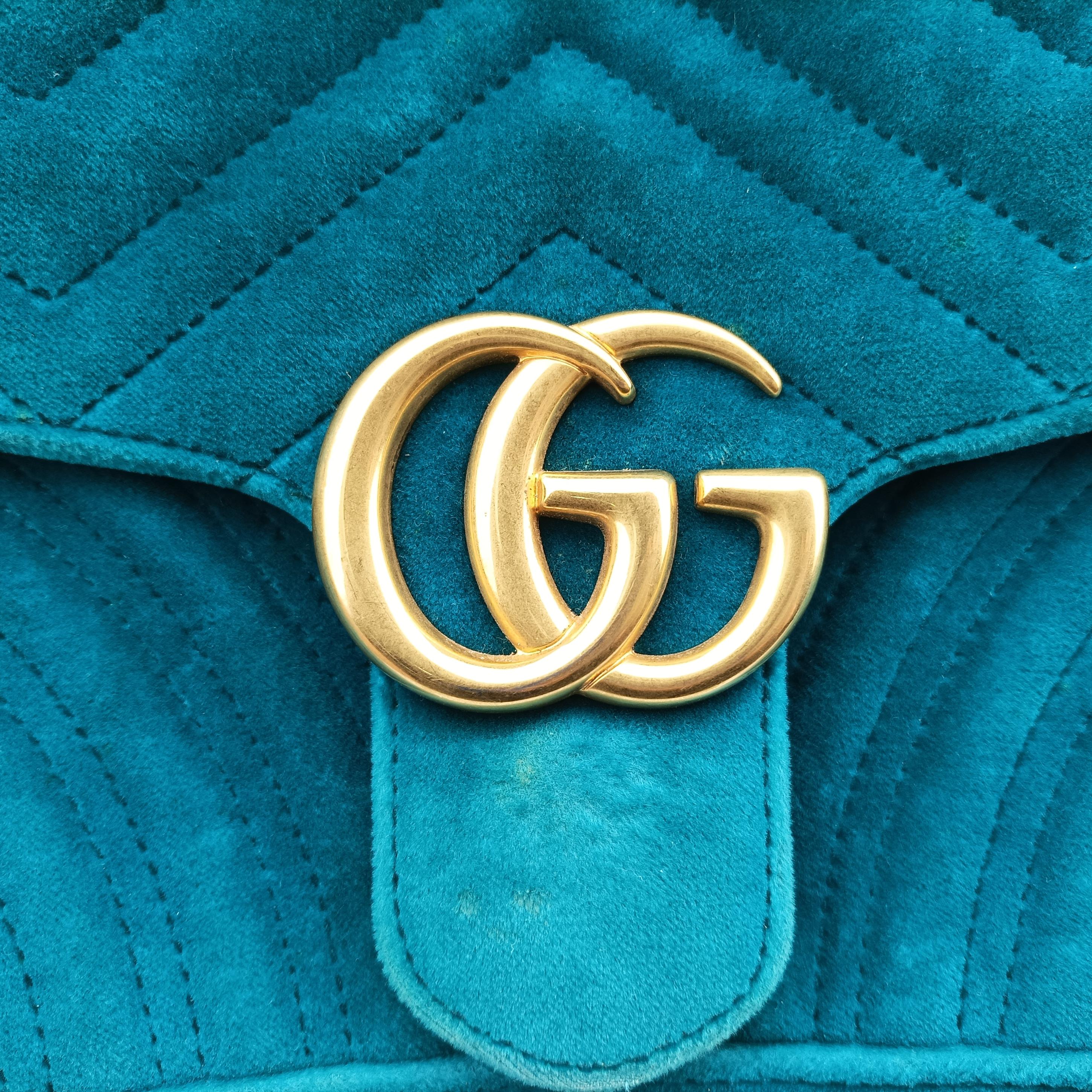 Secondhand Gucci GG Marmont Green velour 443497 shoulderbag | stylenewstar