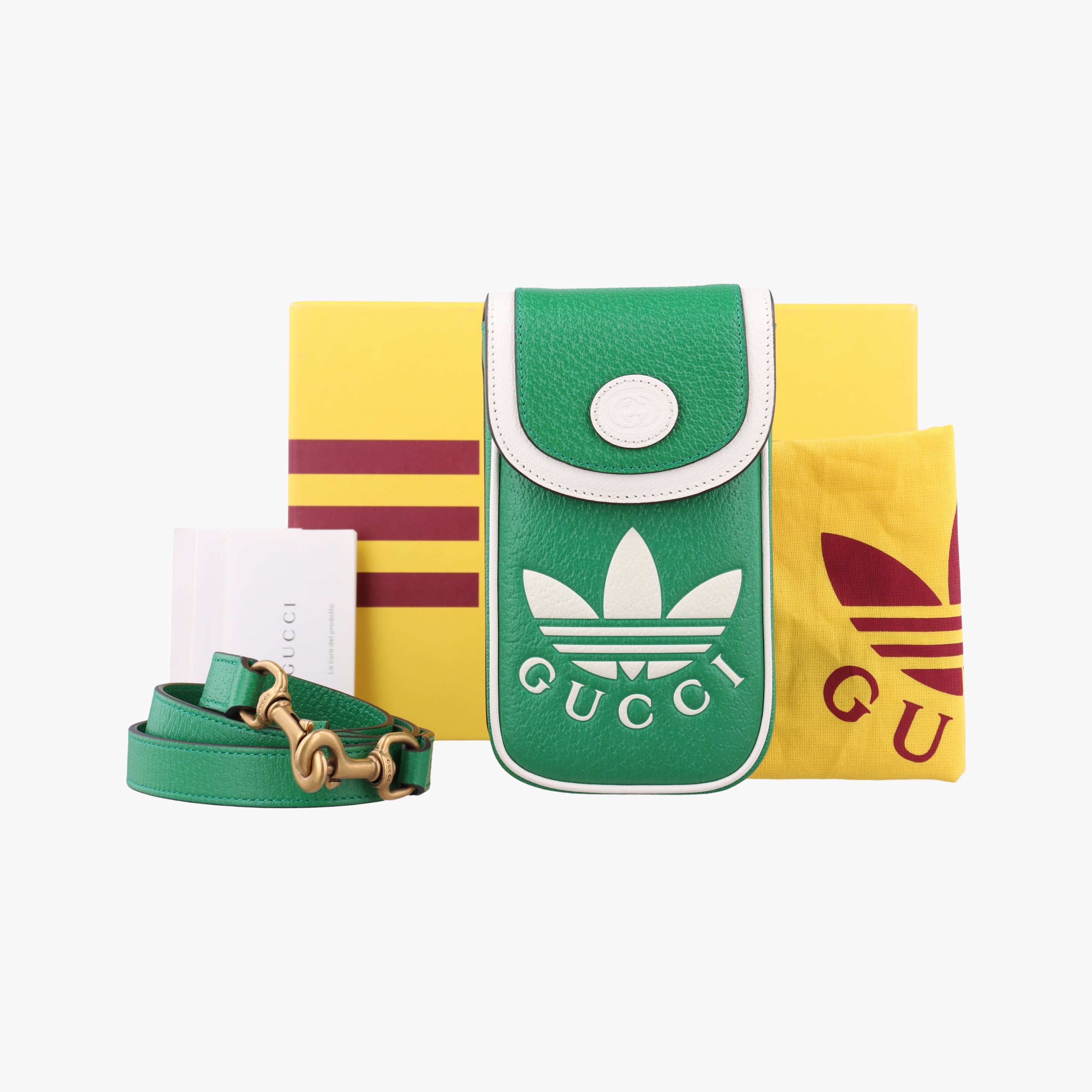 Pre-owned Gucci Gucci ×adidas Mini Green Leather 721794 shoulderbag | stylenewstar