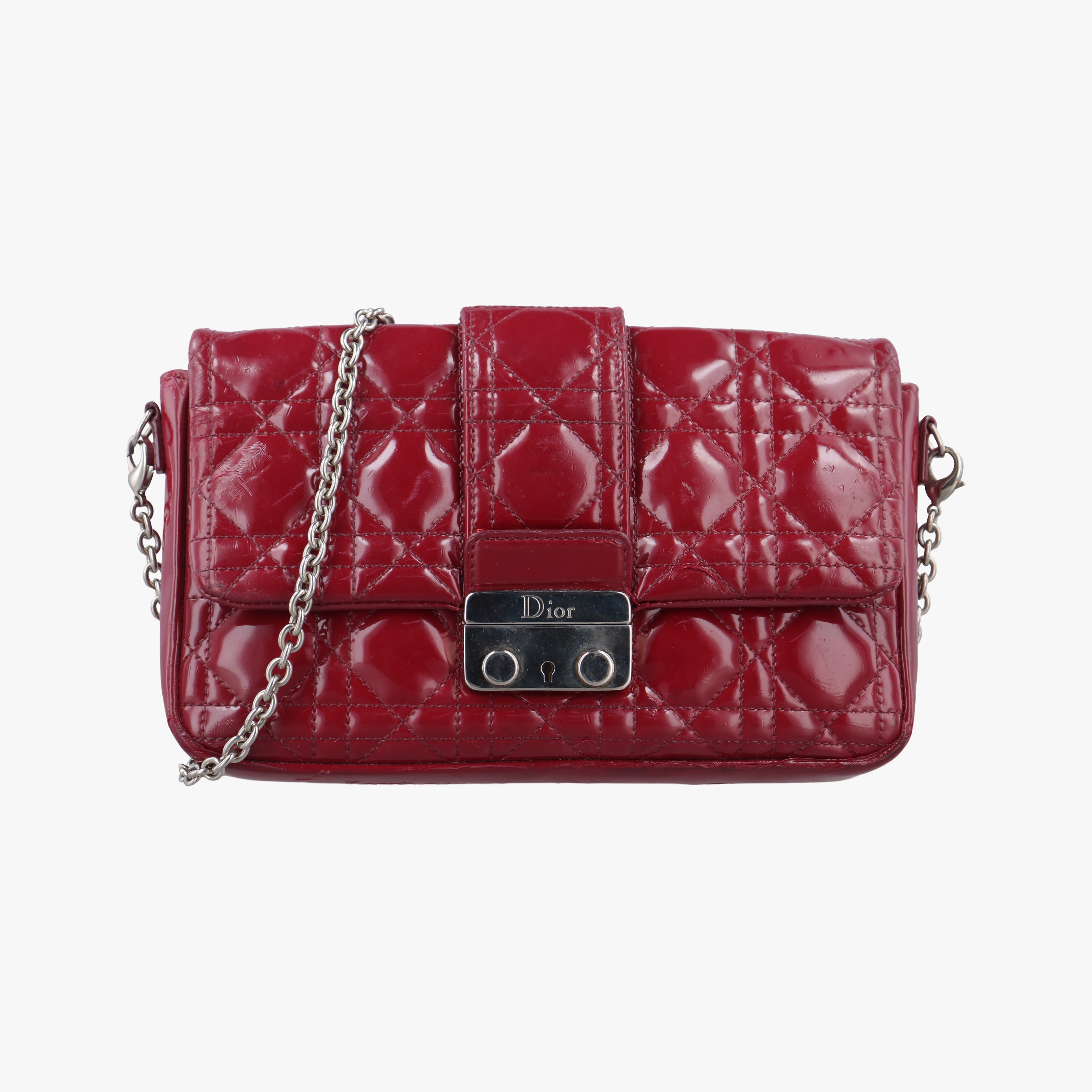 Pre-owned Christian Dior Miss Dior Cannage New Rock Red Patent  shoulderbag | stylenewstar