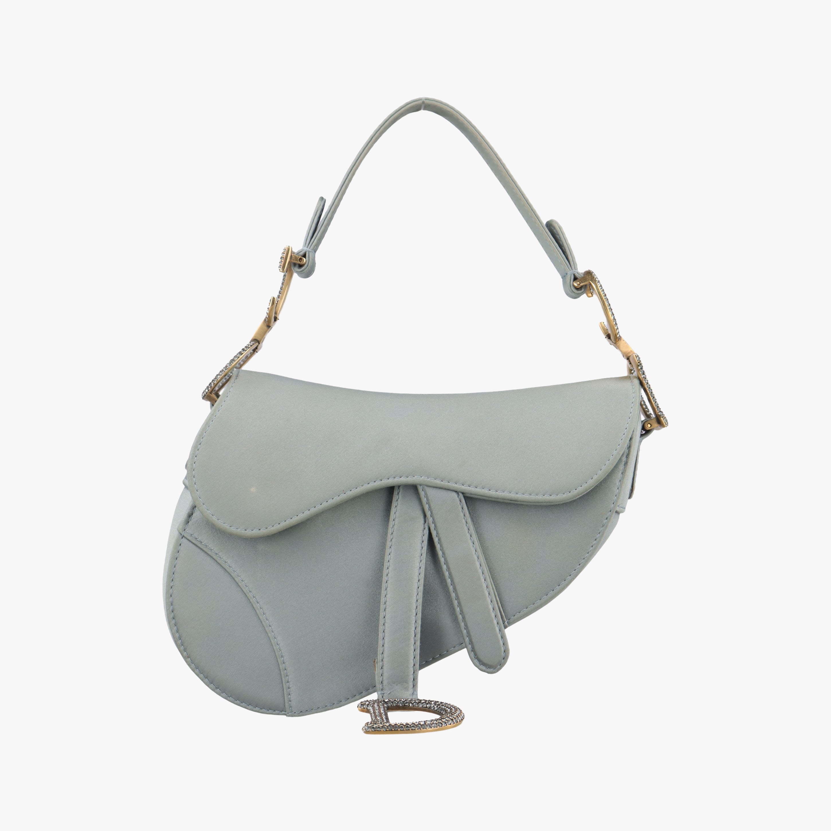 Pre-owned Christian Dior Saddle Grey silk  shoulderbag | stylenewstar