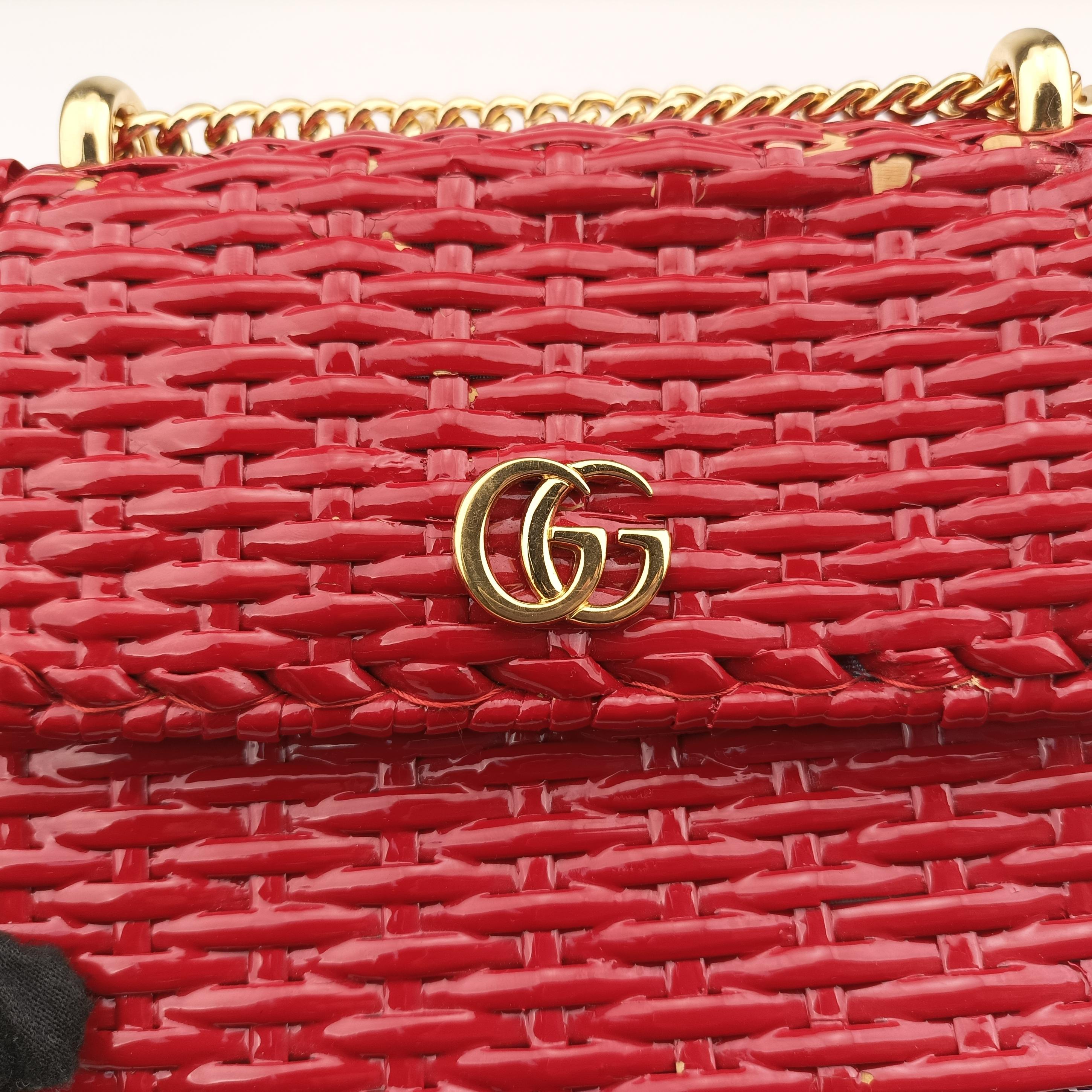 Vintage Gucci Wicker GG Marmont flap Red Wicker 524829 shoulderbag | stylenewstar