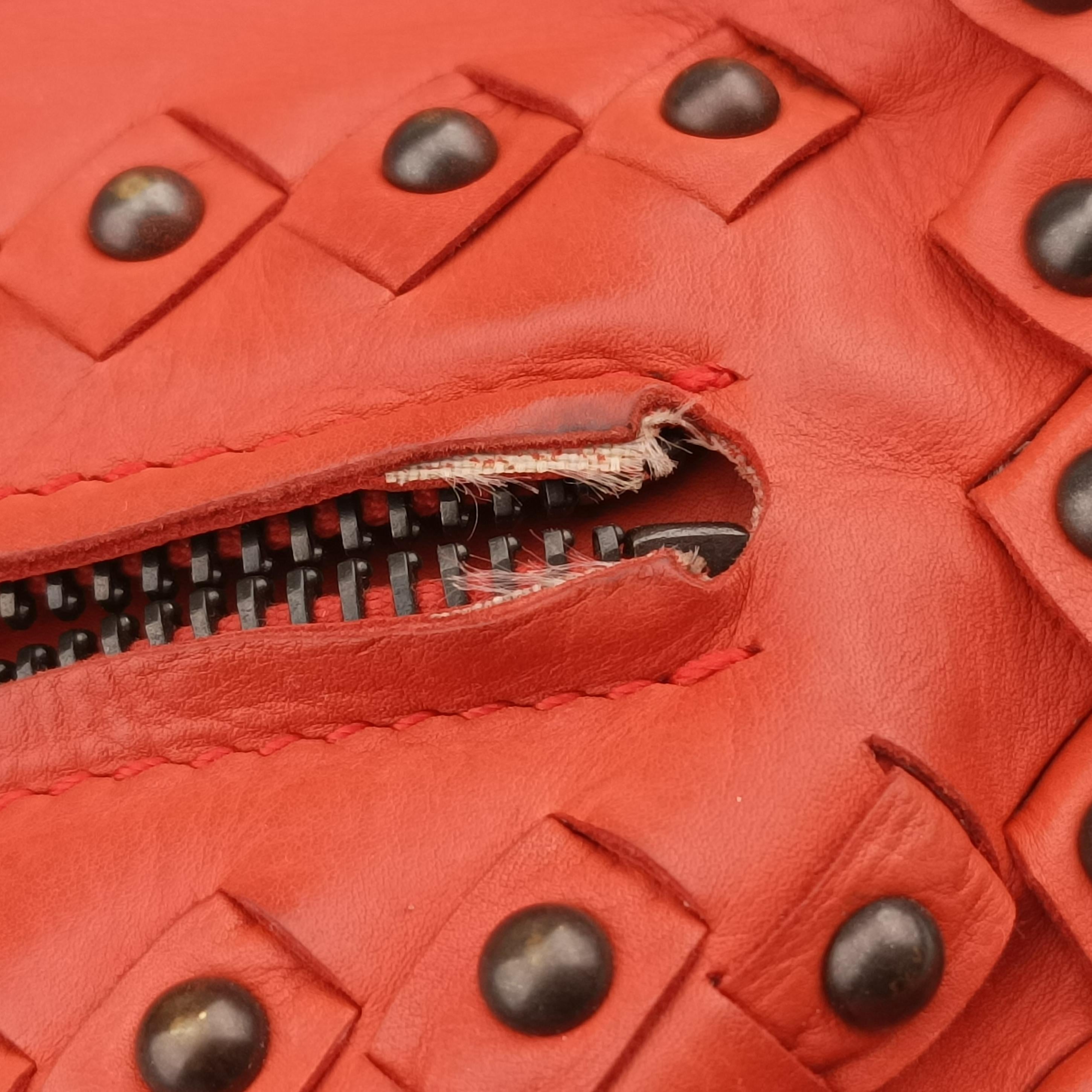 Pre-owned Bottega Veneta studs Orange lambskin  shoulderbag | stylenewstar