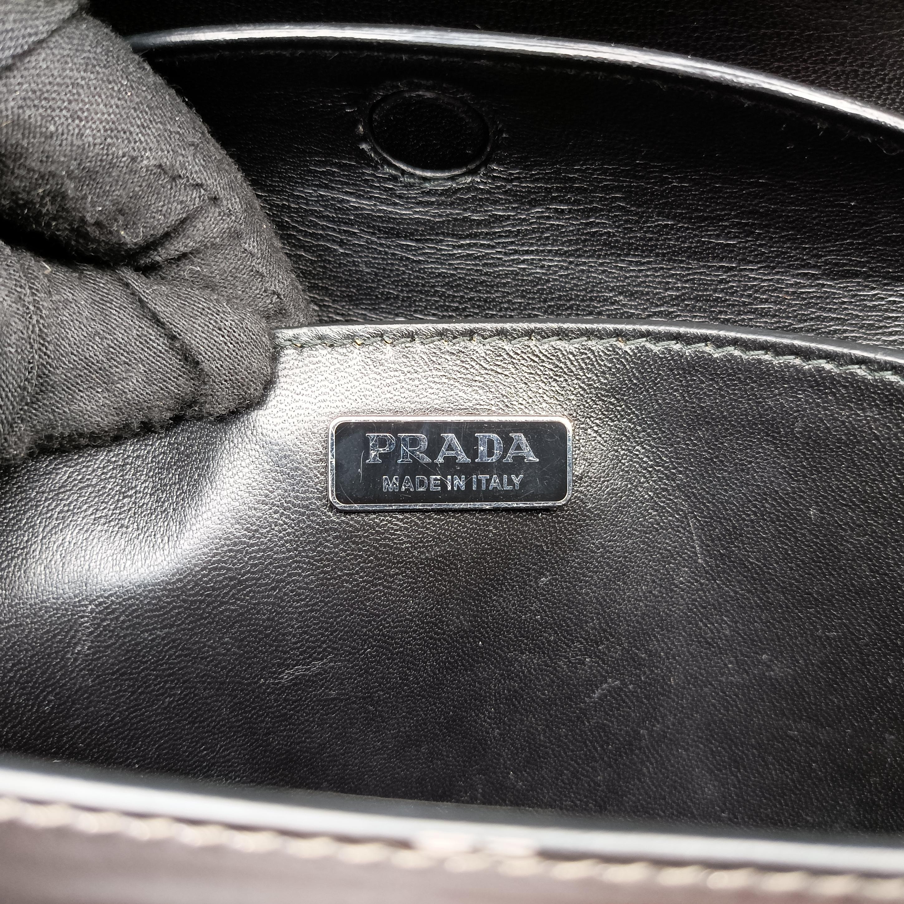 Pre-owned Prada flap Brown x Silver Leather×Enamel  shoulderbag | stylenewstar