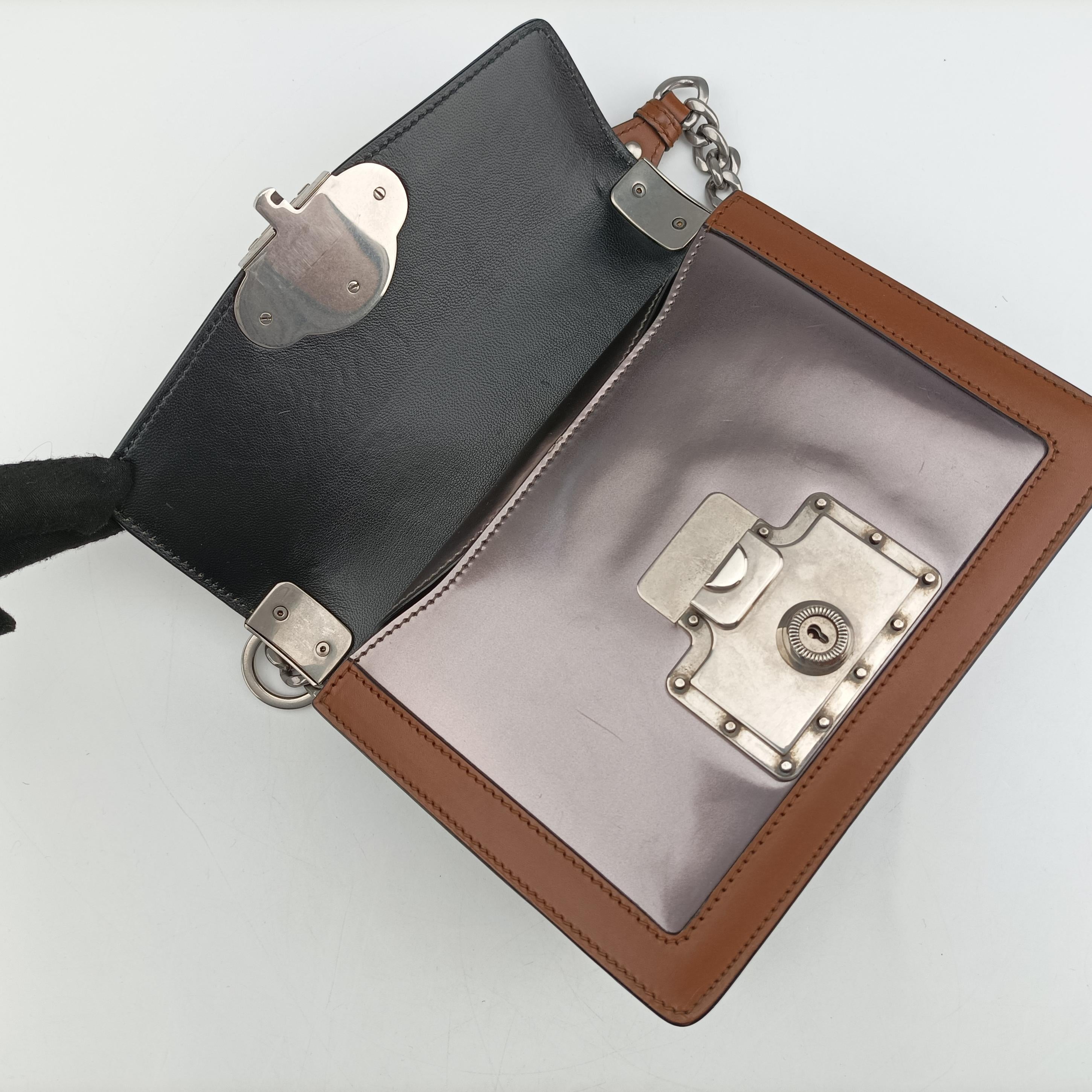 Pre-owned Prada flap Brown x Silver Leather×Enamel  shoulderbag | stylenewstar