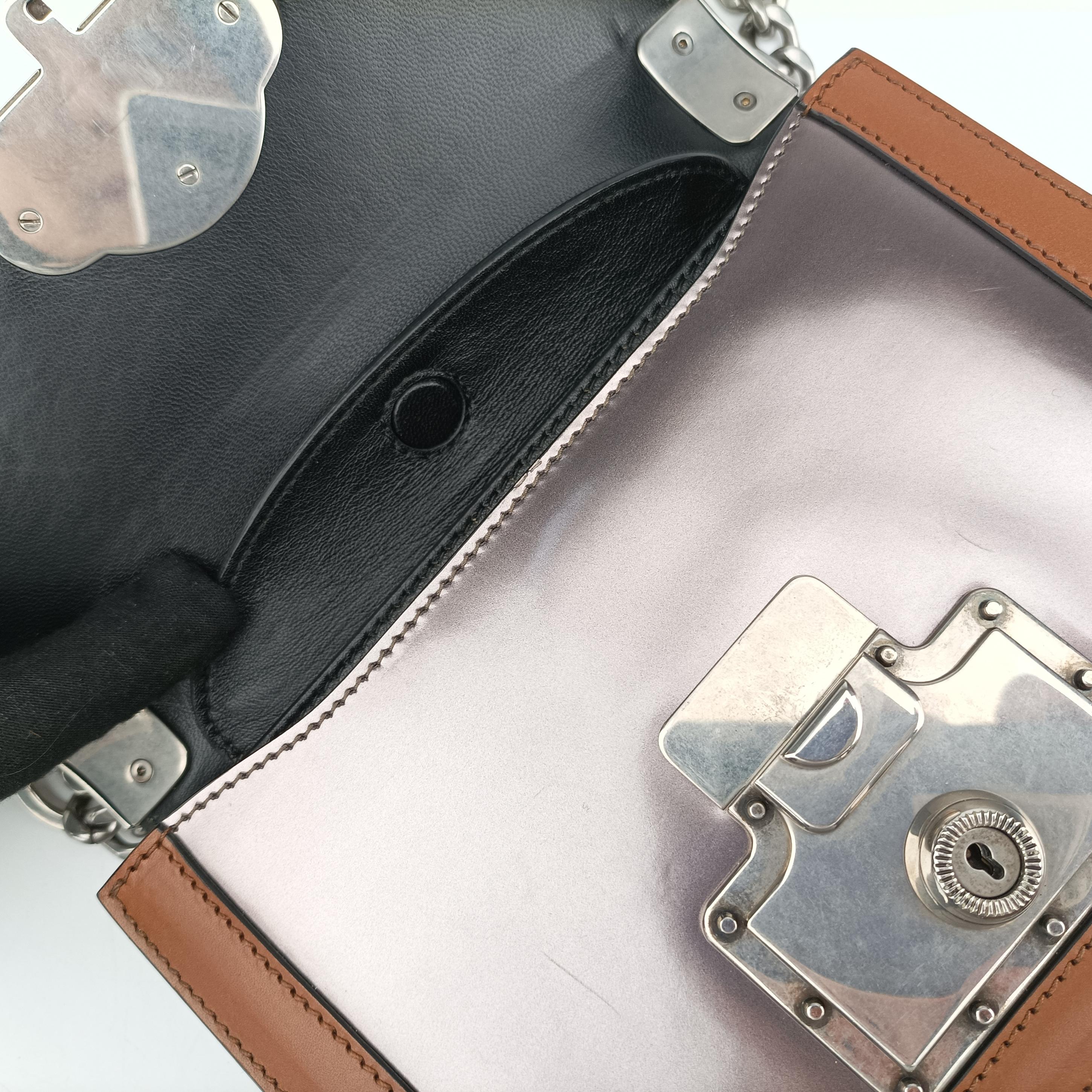 Pre-owned Prada flap Brown x Silver Leather×Enamel  shoulderbag | stylenewstar