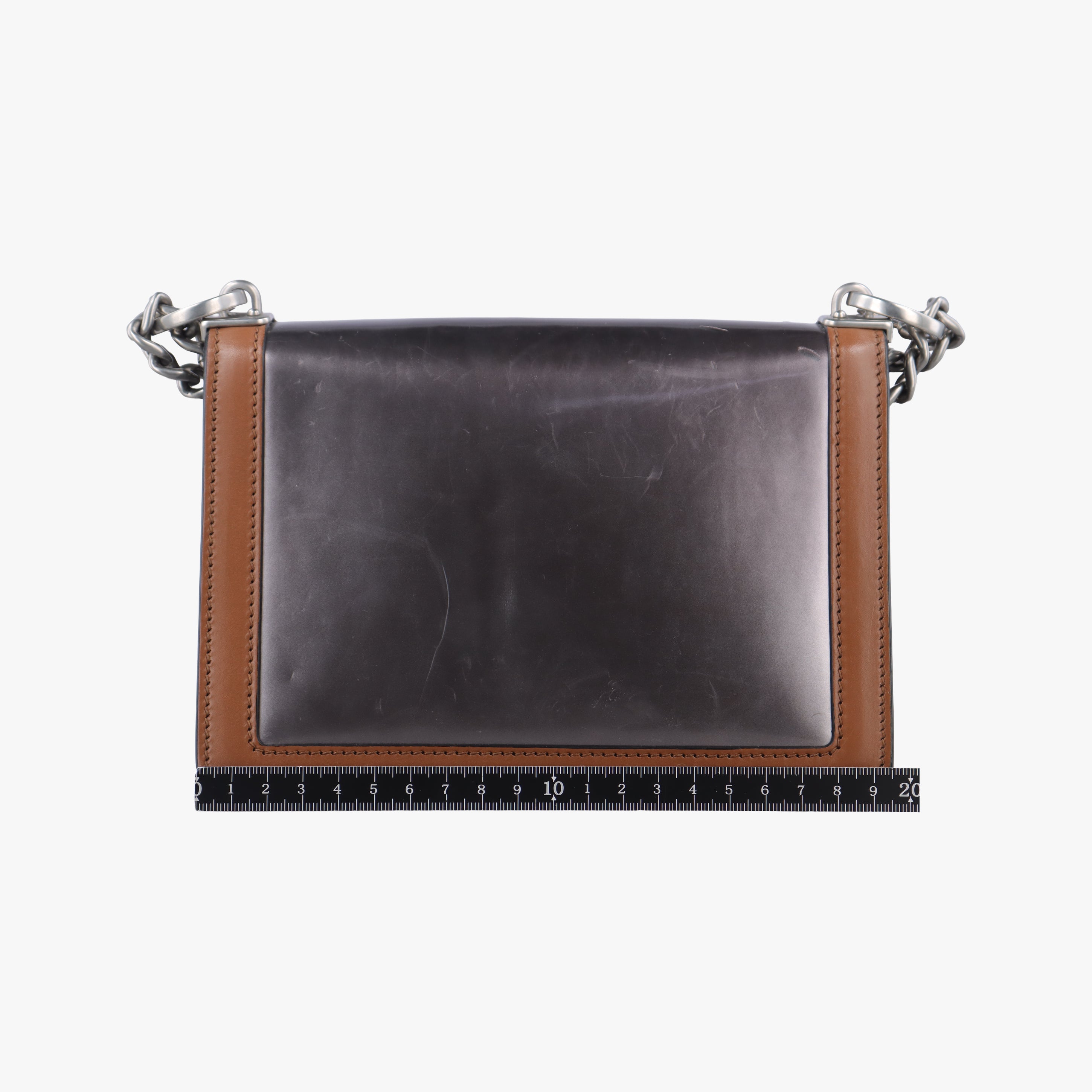 Pre-owned Prada flap Brown x Silver Leather×Enamel  shoulderbag | stylenewstar